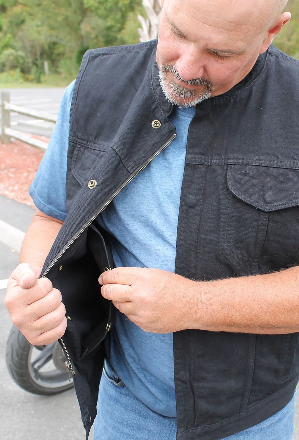 Black Denim Snap & Zipper Club Vest w/Concealed Pocket #VMC3000BK - Image 4