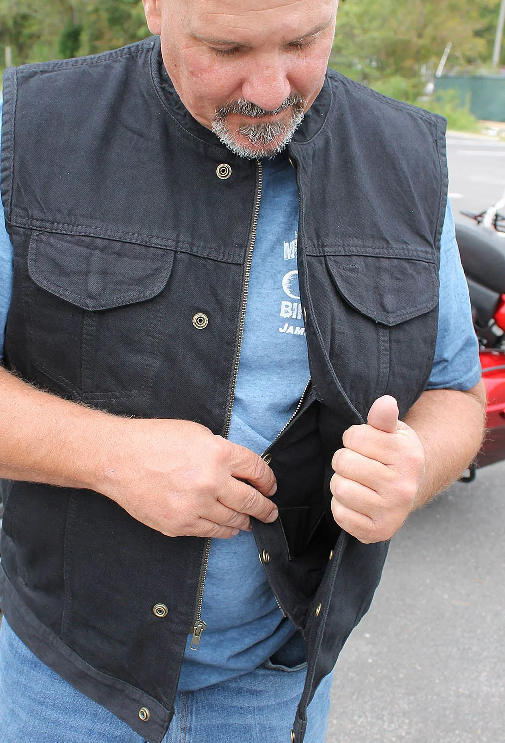 Black Denim Snap & Zipper Club Vest w/Concealed Pocket #VMC3000BK - Image 5