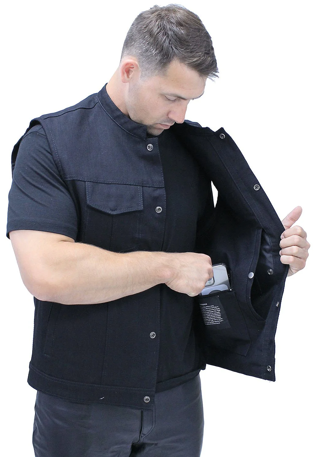 Black Denim Snap Up Club Vest w/Concealed Pocket #VMC3200K (S-M) - Image 4