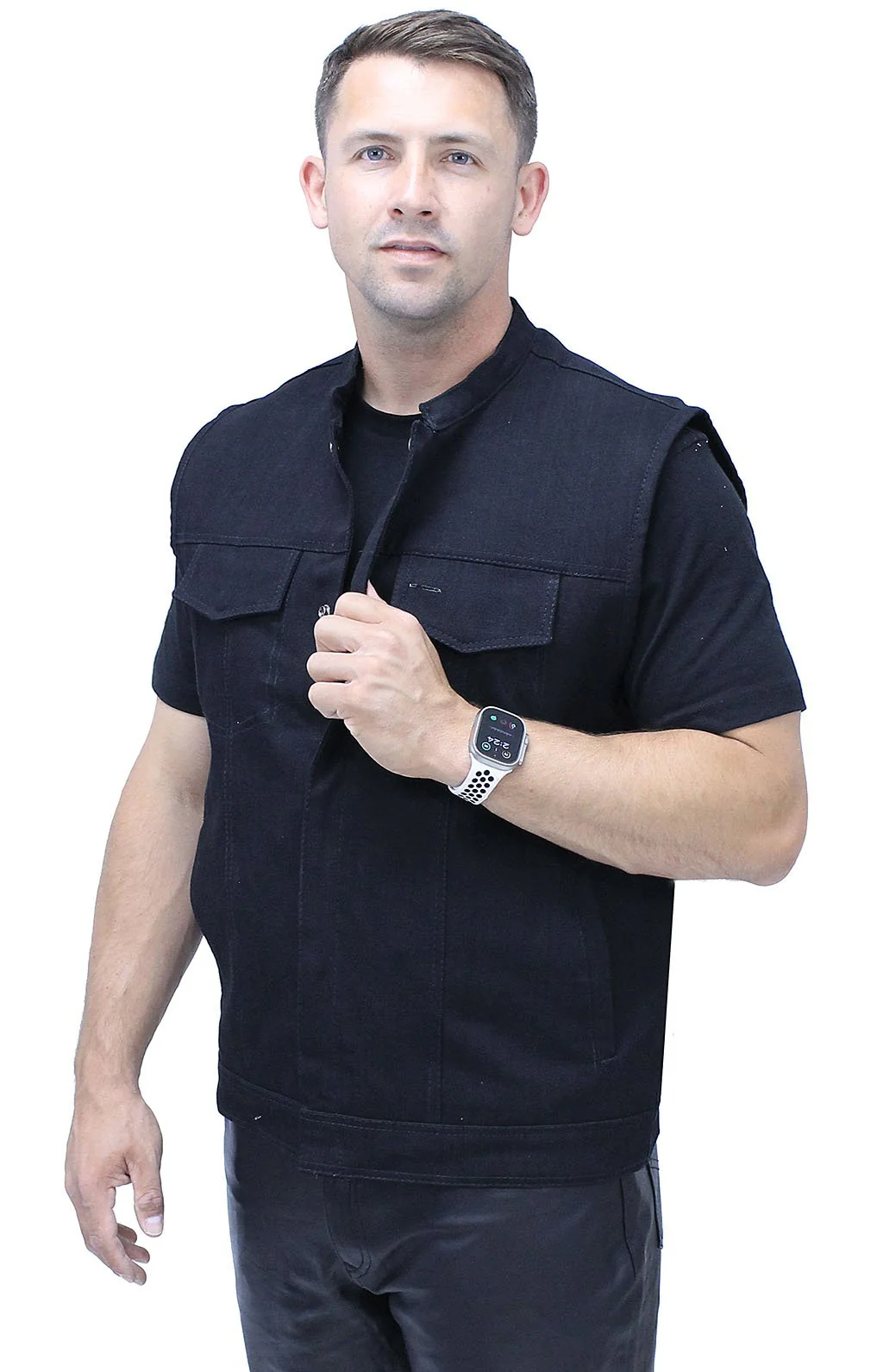 Black Denim Snap Up Club Vest w/Concealed Pocket #VMC3200K (S-M) - Image 5