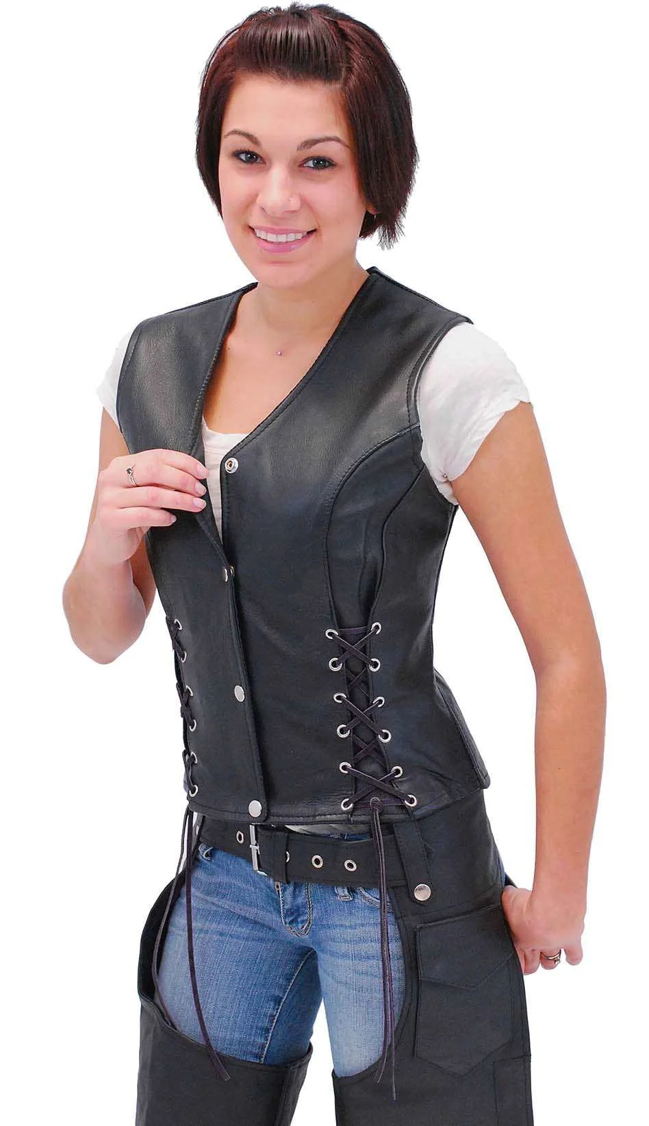 Black Leather Vest w/Custom Color Corset Lacing #VL2687LLK () - Image 5