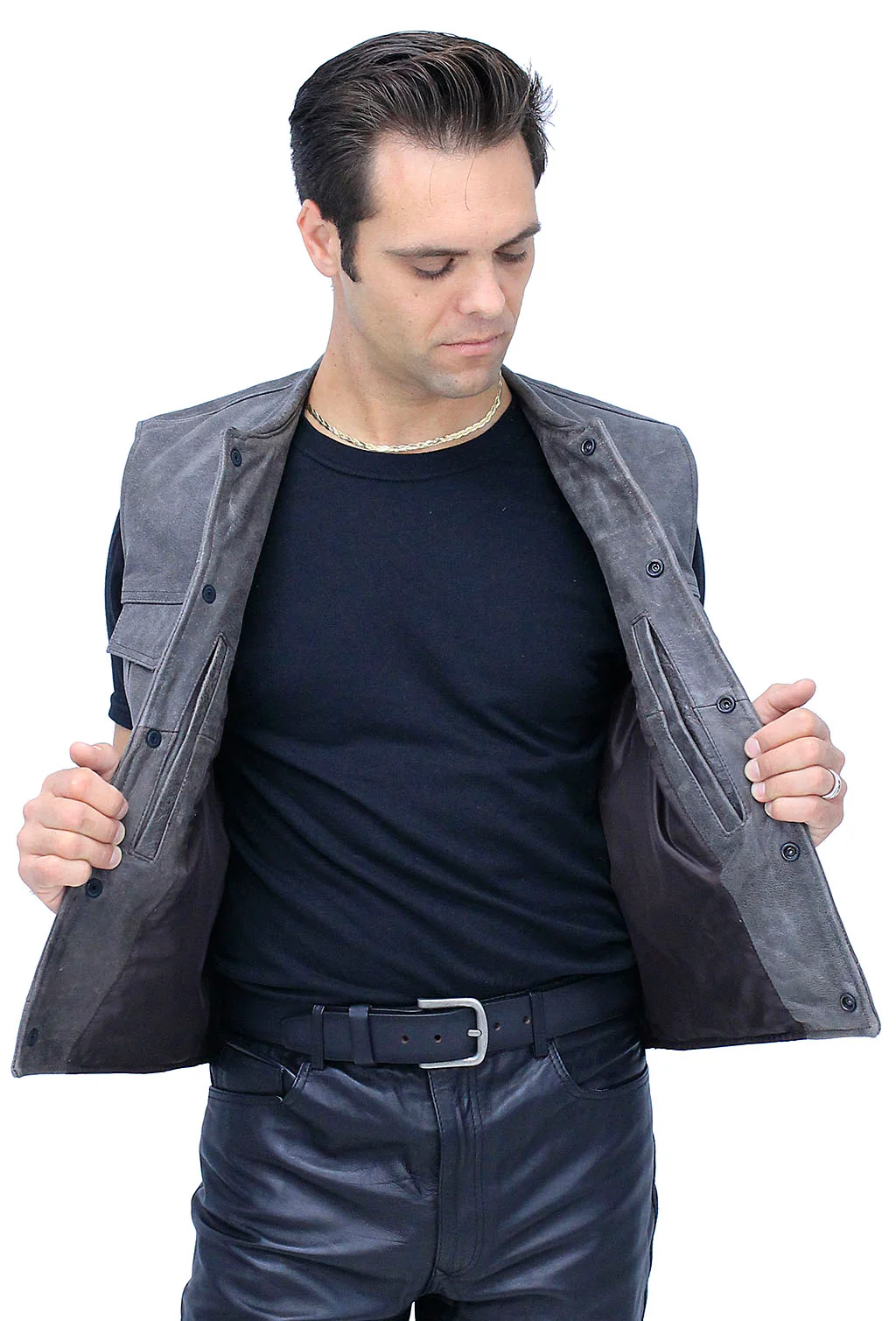 Distressed Leather Club Vest w/Concealed Pockets #VM1016N (M-4X) - Image 5