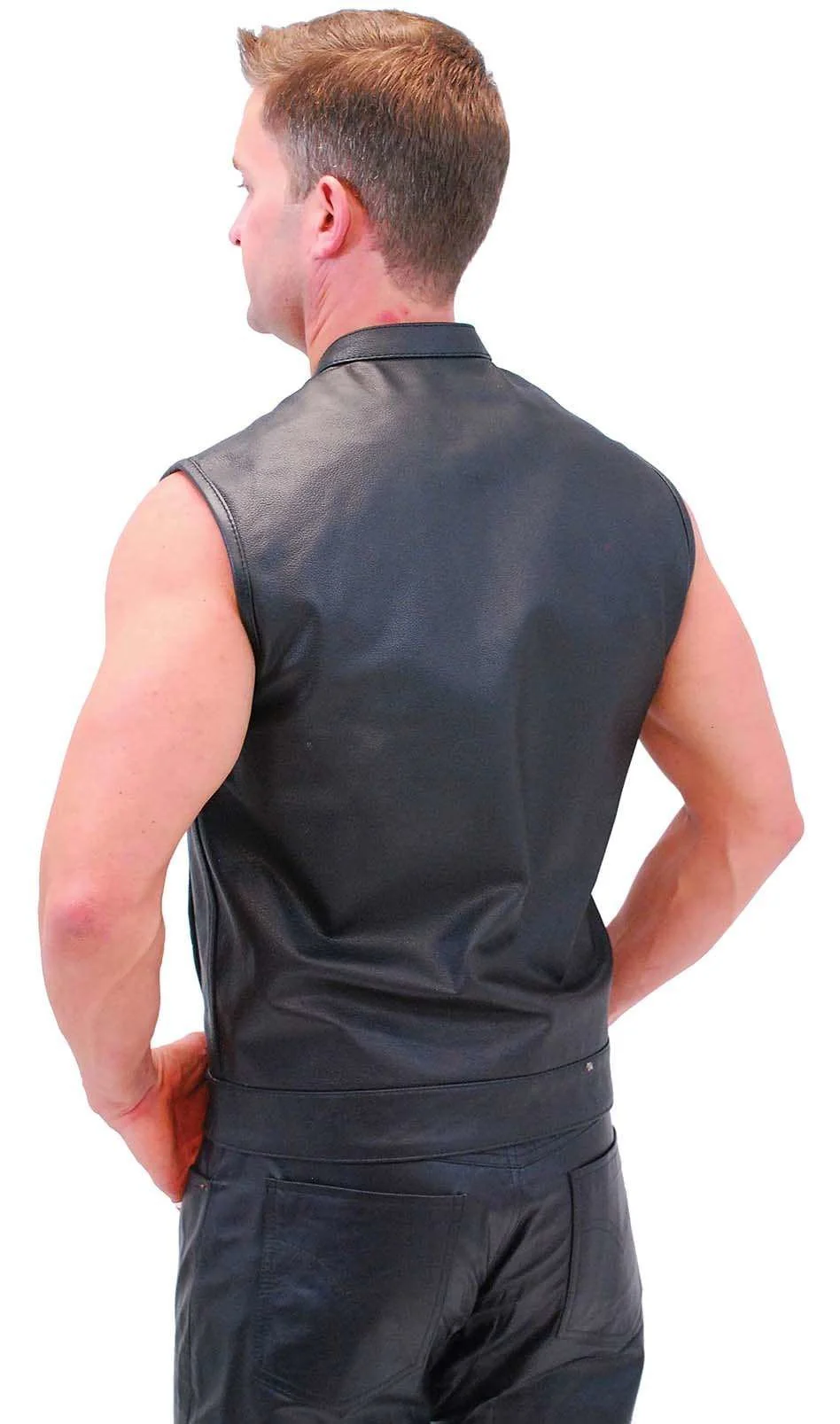 Men's Snap & Zip Buffalo Leather Club Vest w/1 Piece Back #VM690GZK () - Image 4