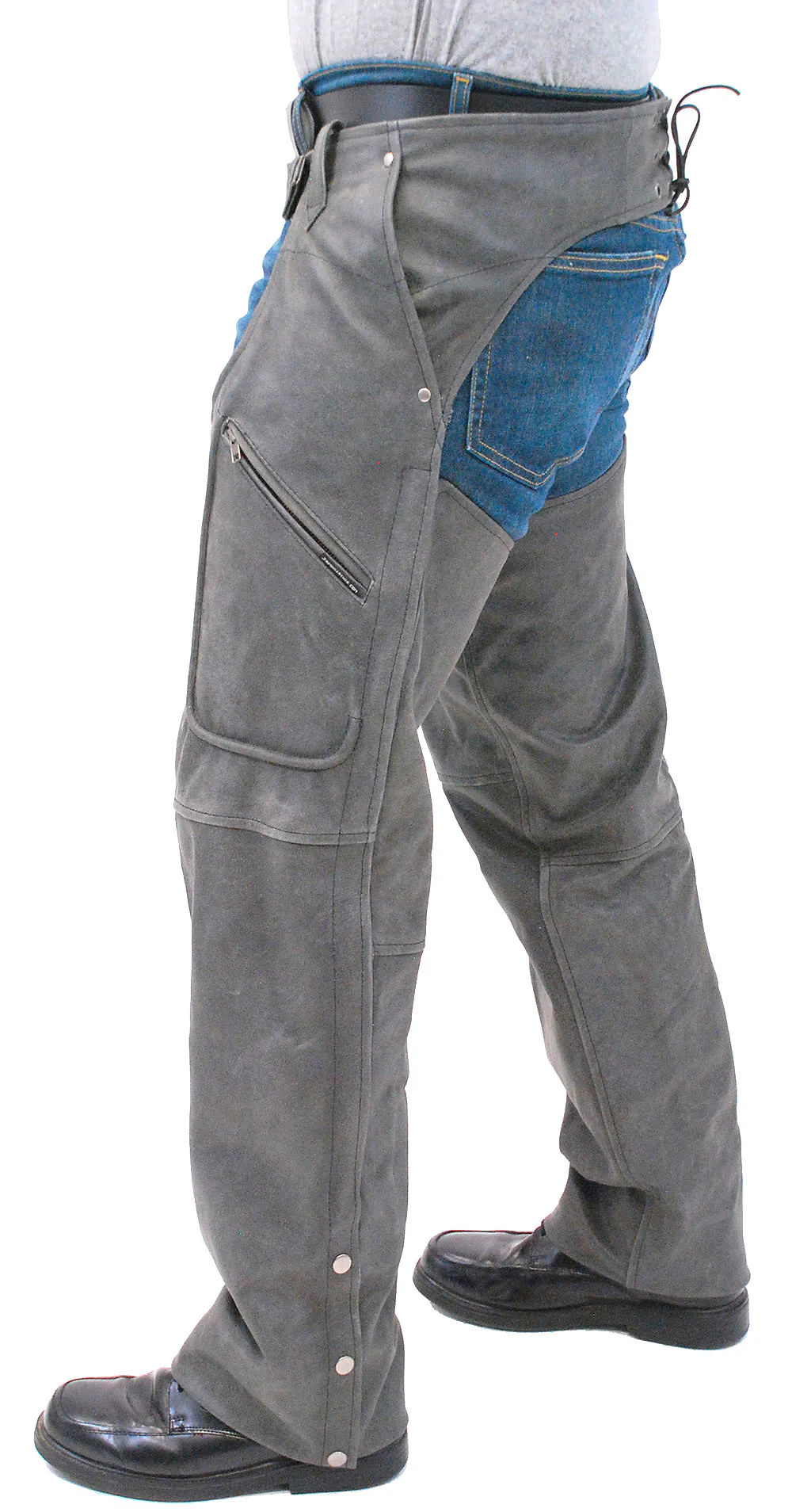 Cobblestone Gray Leather Motorcycle Chaps w/Pockets #C706GY (S,M) - Image 3