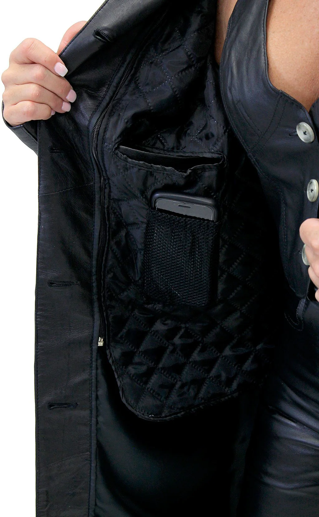 Collar Free Long Lambskin Leather Coat for Women #L1502398ZK (S,2X,3X) - Image 3