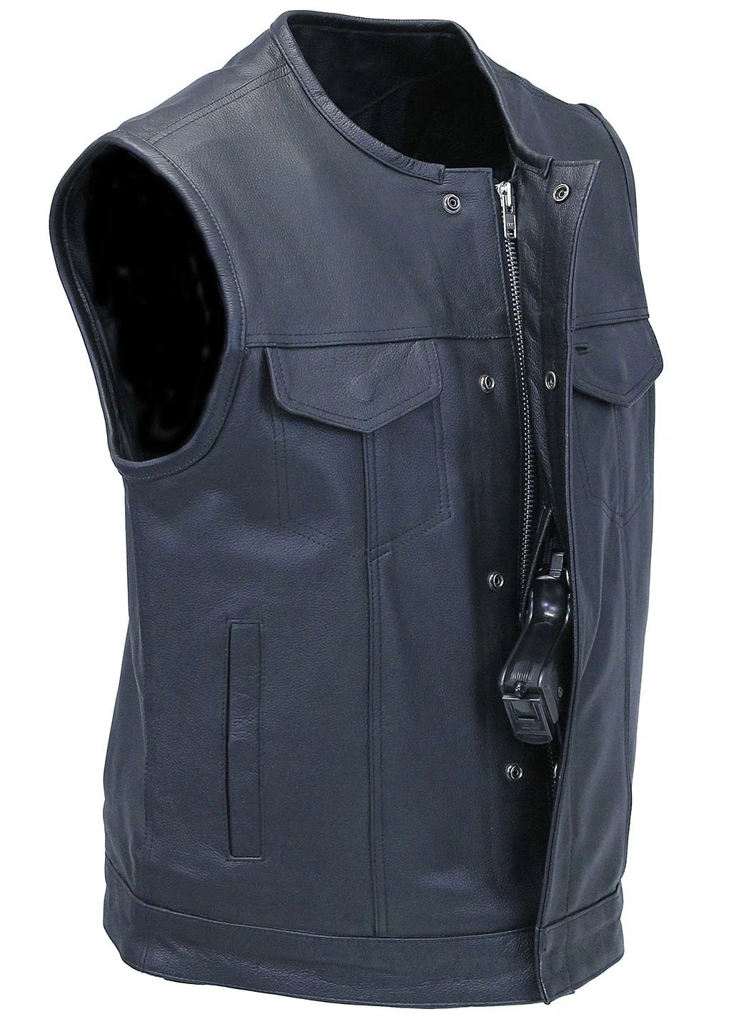 Collarless Premium Buffalo Leather Snap & Zip Concealed Pocket Vest #VM7410GK - Image 7