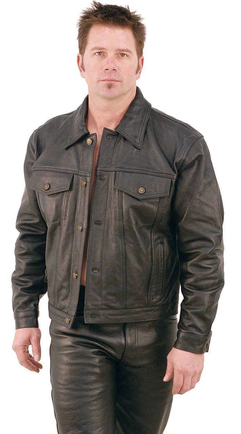 Denim Style Black Leather Jacket #M1411 - Image 3