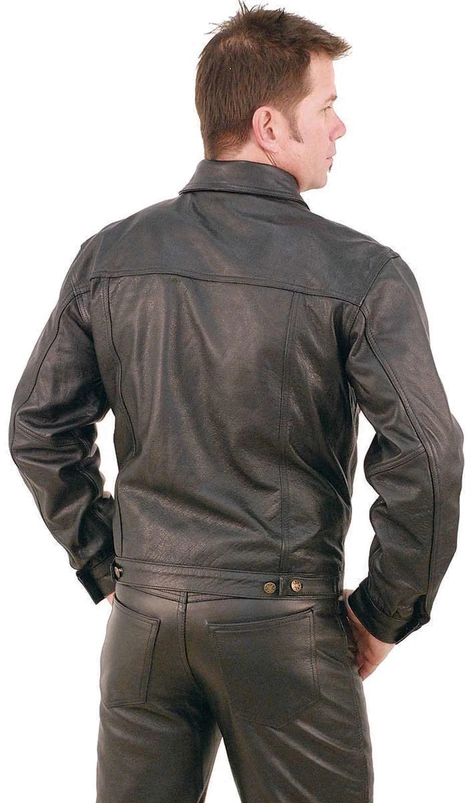 Denim Style Black Leather Jacket #M1411 - Image 4