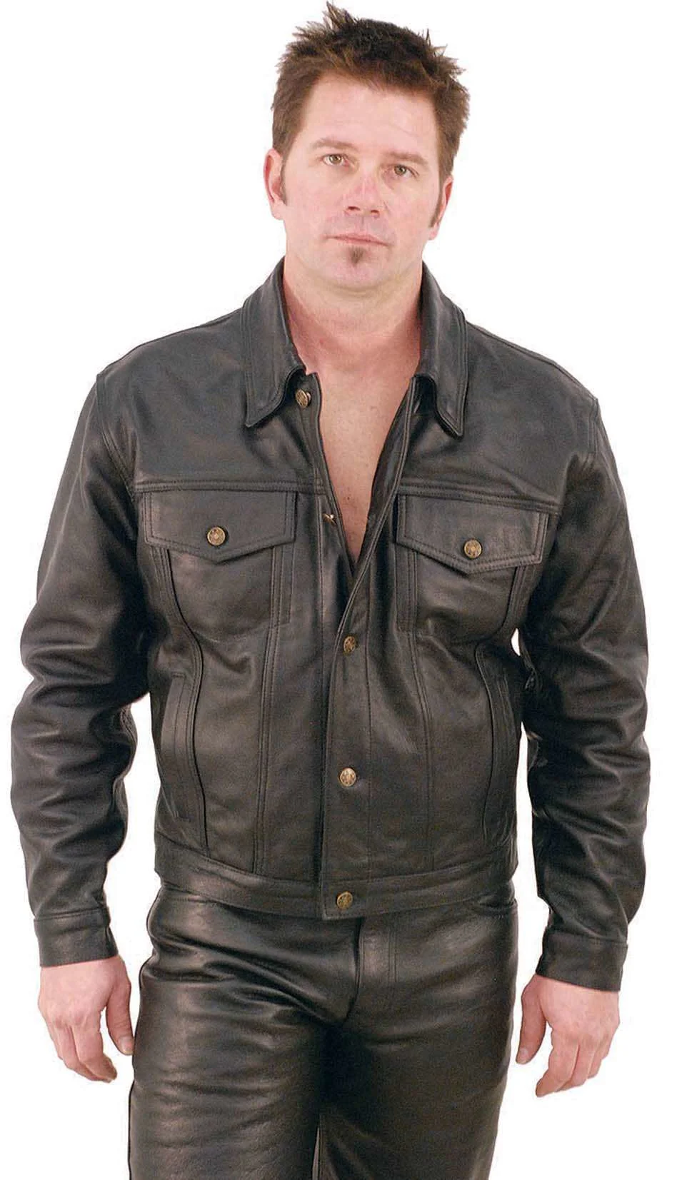 Denim Style Black Leather Jacket #M1411 - Image 5