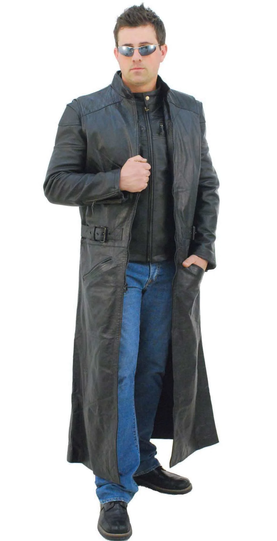 Extra Long Sleeveless Leather Trench Coat #M1008TK - Image 3