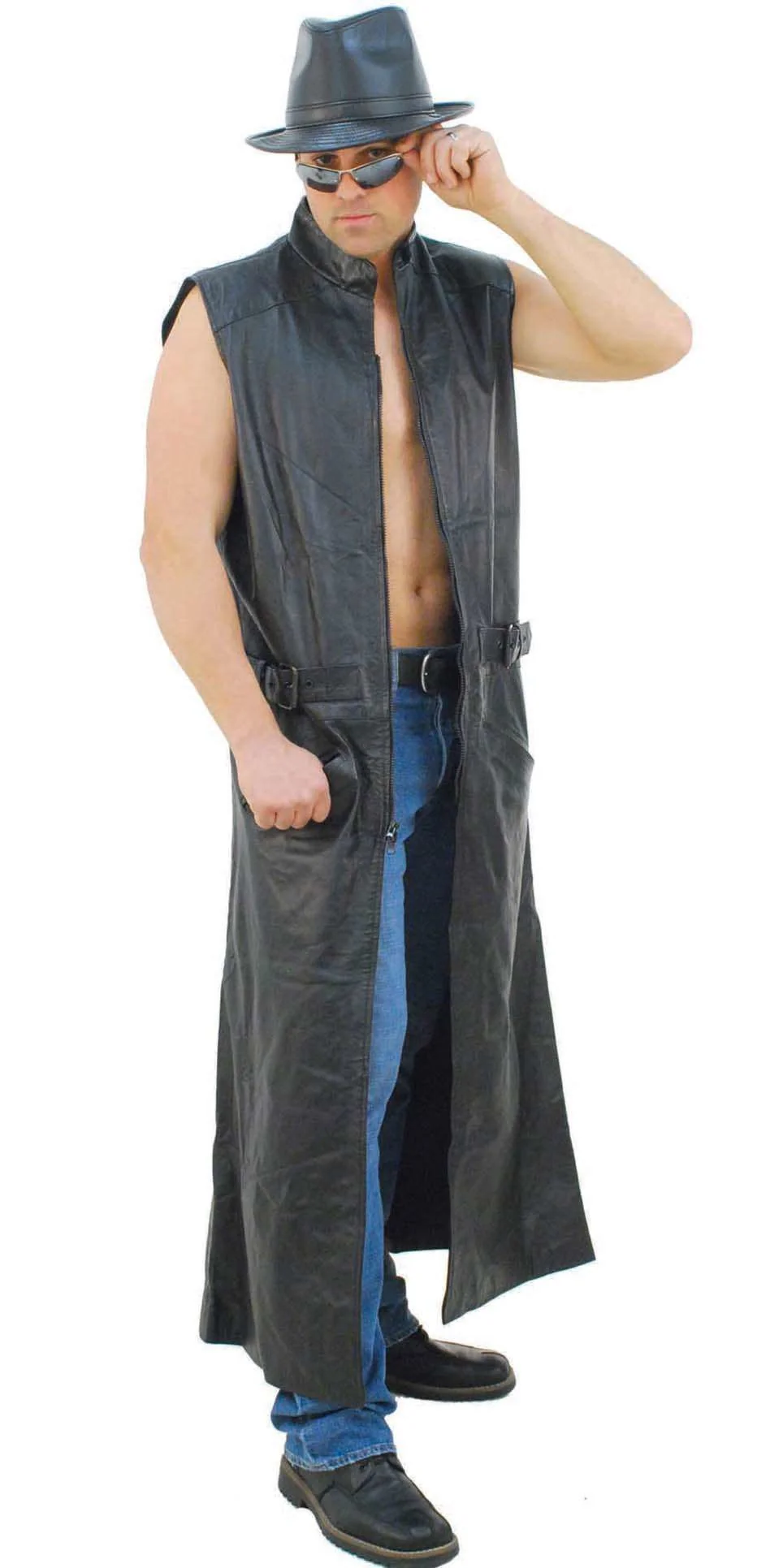 Extra Long Sleeveless Leather Trench Coat #M1008TK - Image 4