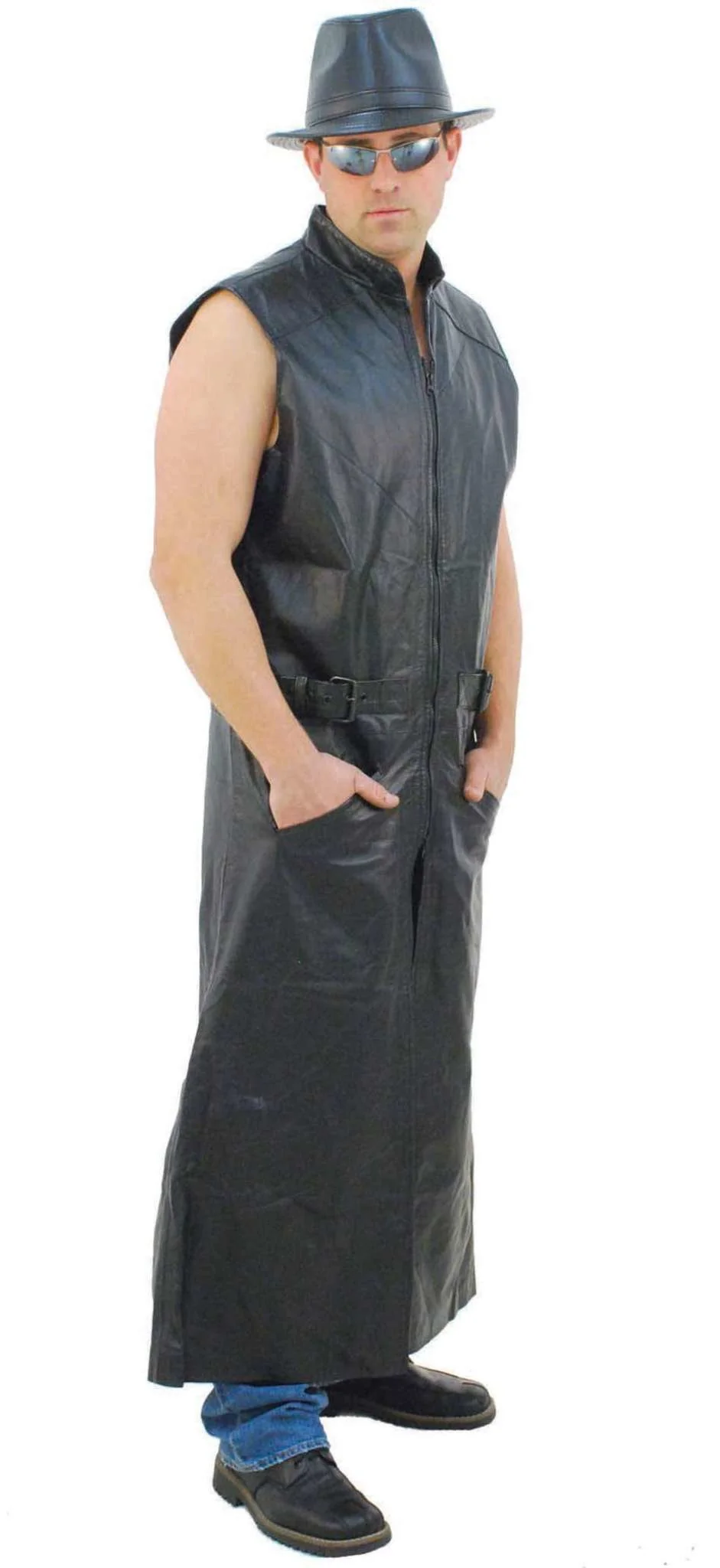 Extra Long Sleeveless Leather Trench Coat #M1008TK - Image 5