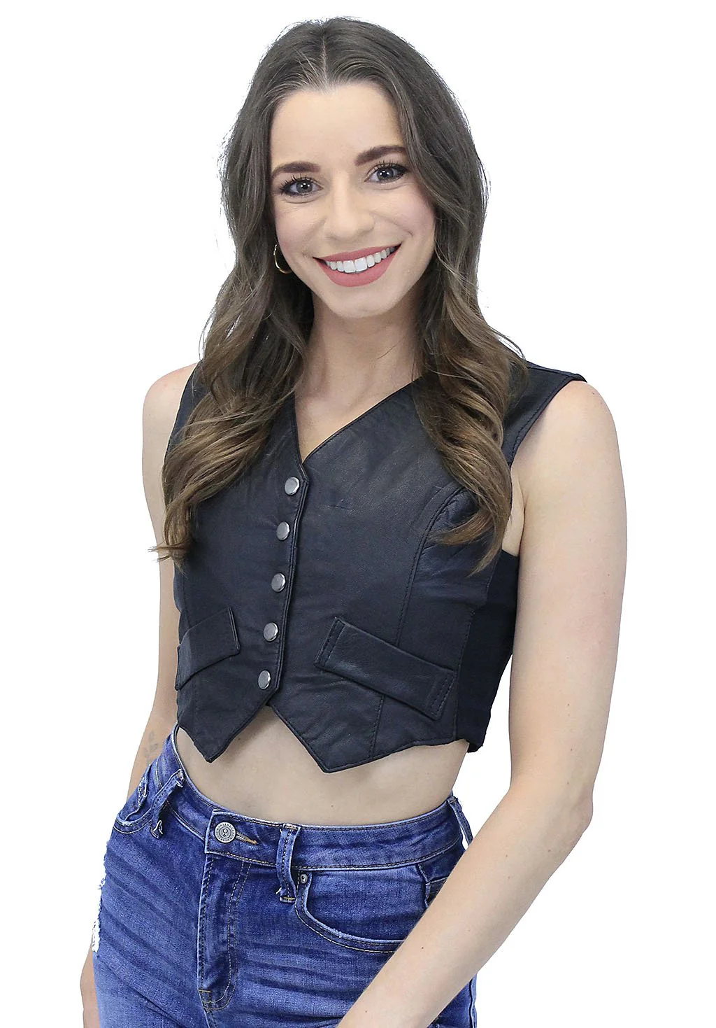 Form Fitting Black Leather Crop Vest #VL1152CK (XS-2X) - Image 3