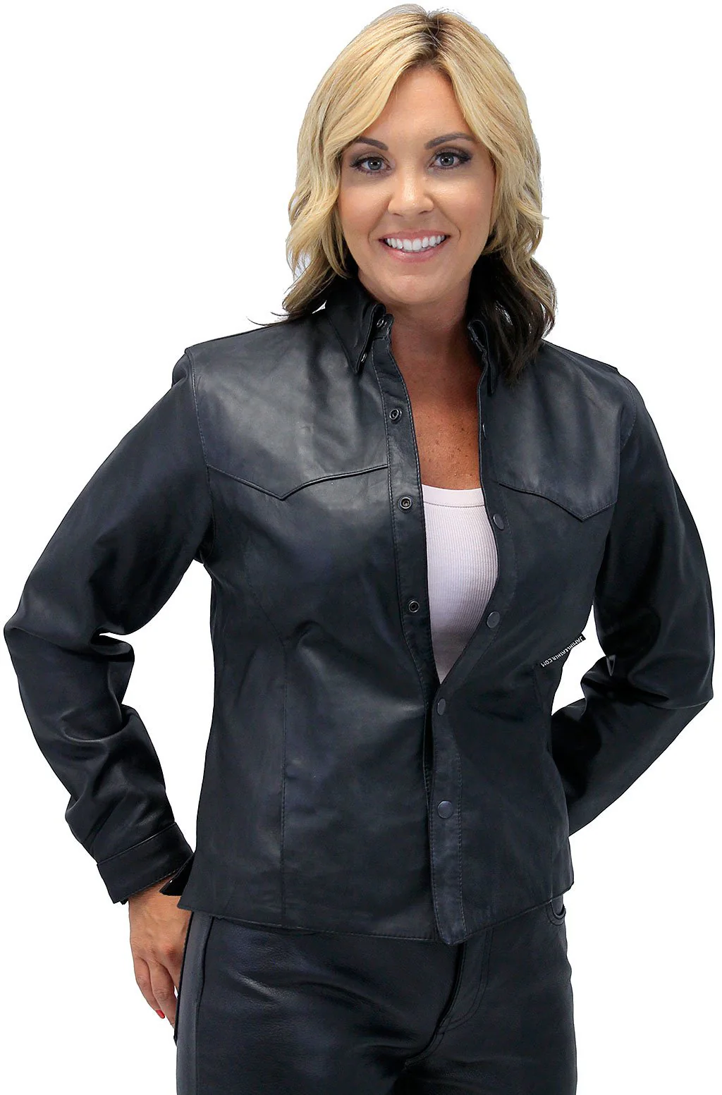 Frontier Black Leather Shirt Jacket for Women #LS43K (XS-M,4X) - Image 3