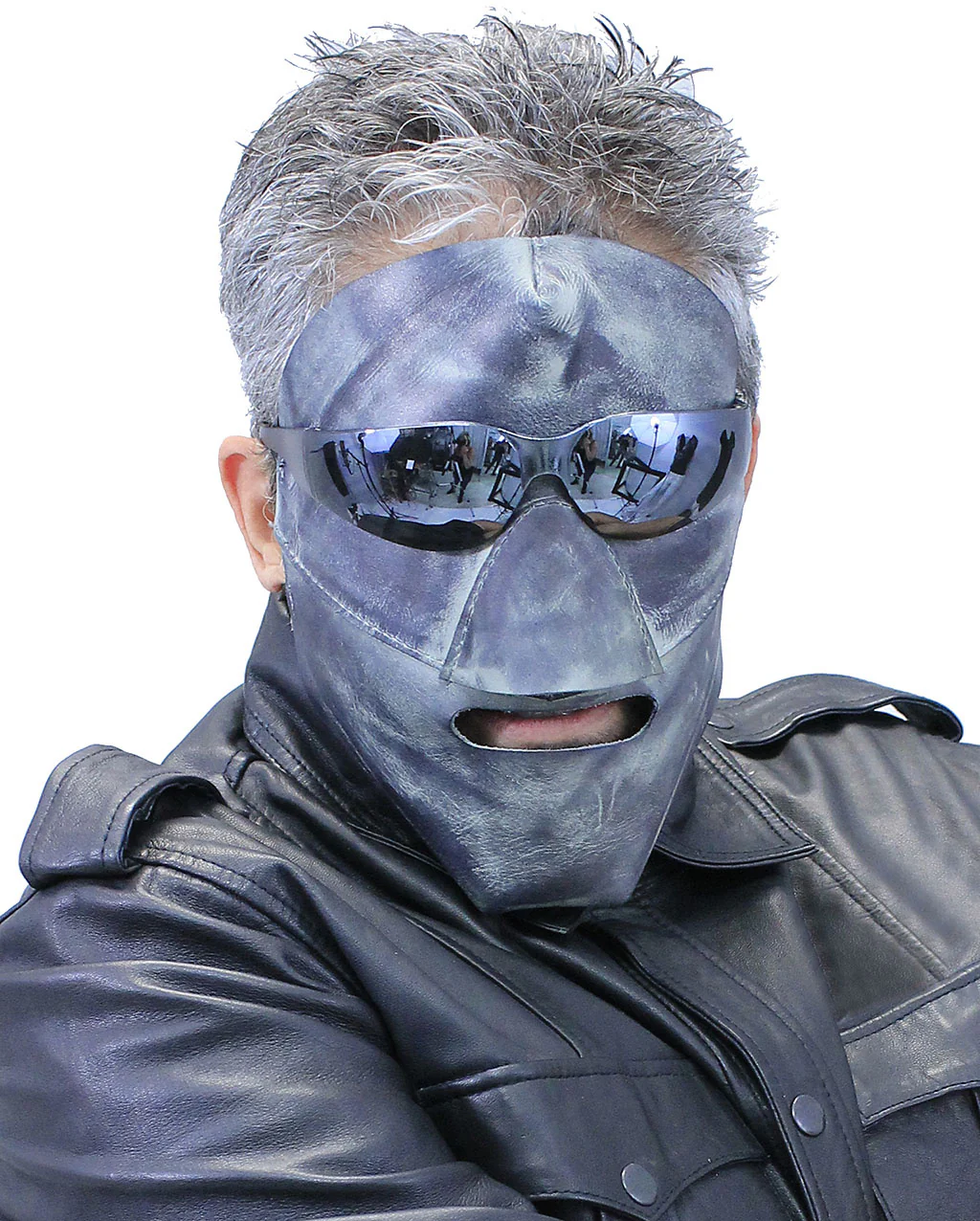 Hand Rubbed Distressed Gray Leather Mask #A2713GY - Image 4