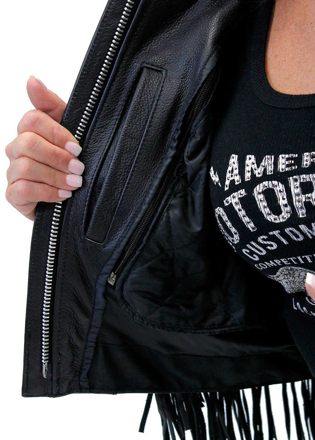 Ladies Cropped Leather Jacket w/Fringe #L205FB (XS-S) - Image 4