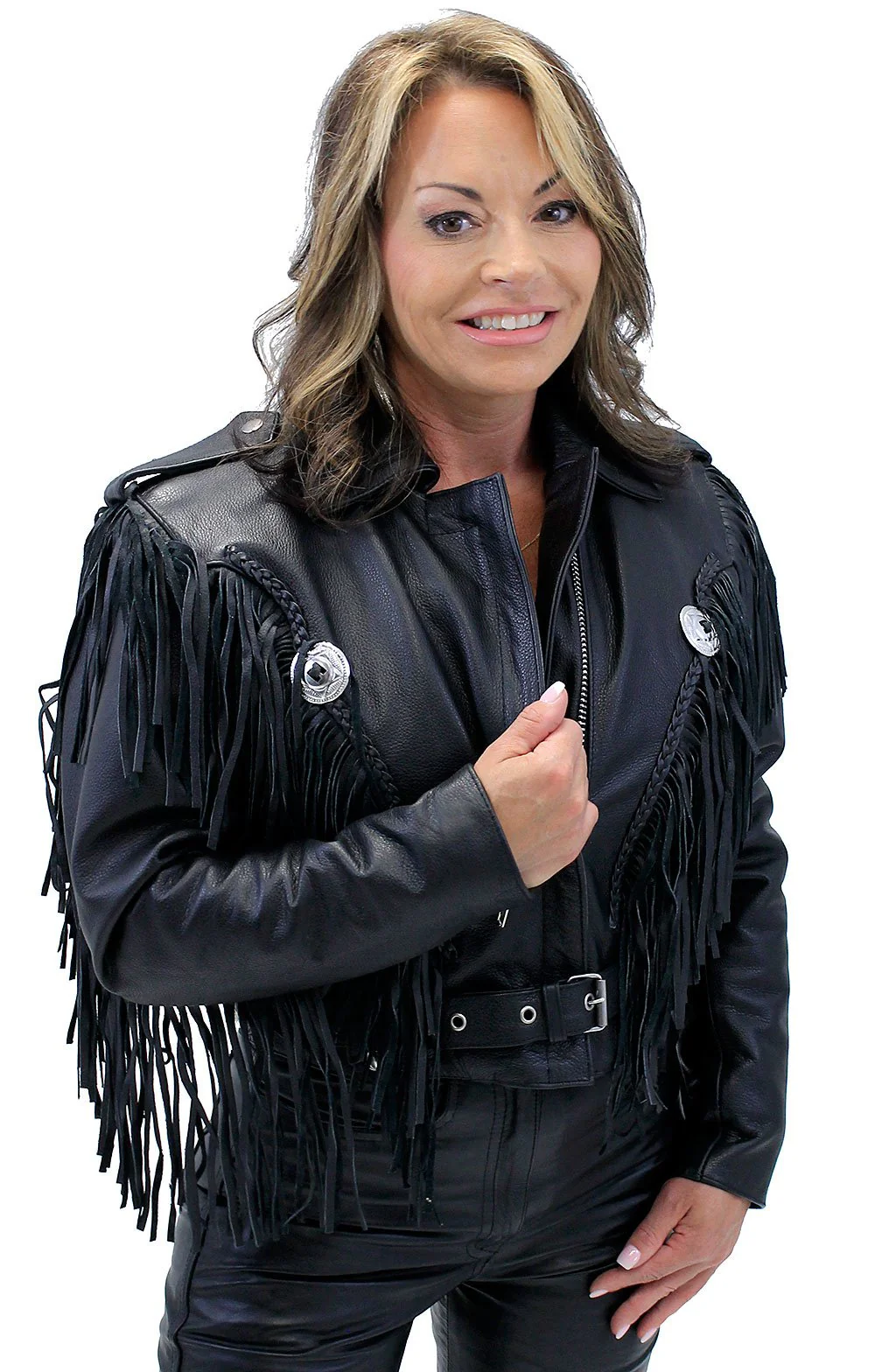 Ladies Cropped Leather Jacket w/Fringe #L205FB (XS-S) - Image 5