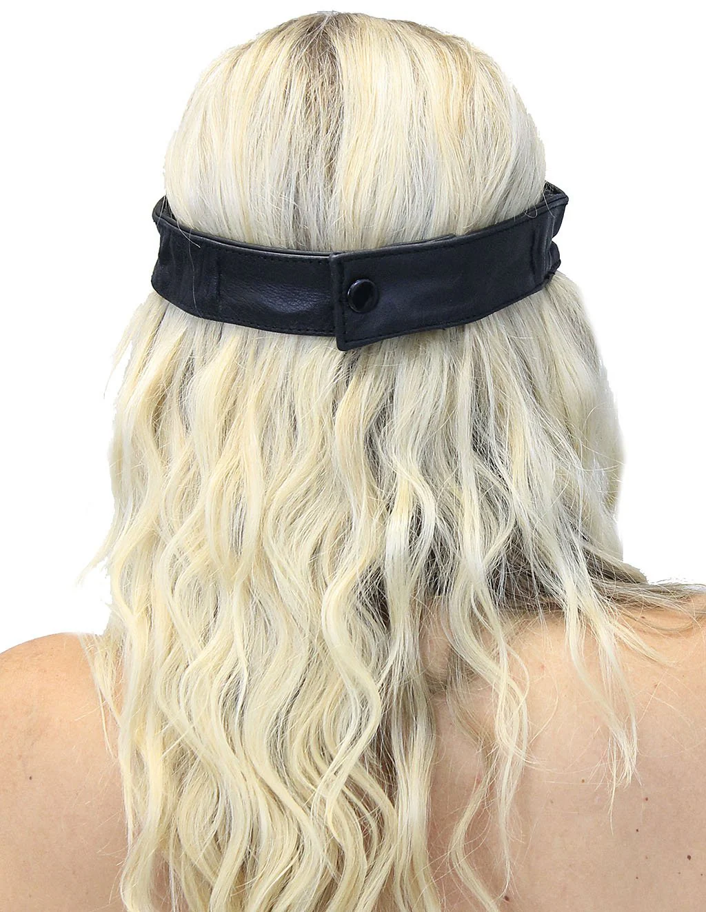 Genuine Leather Head Band with Snaps & Stretch #HB501SK - Image 3
