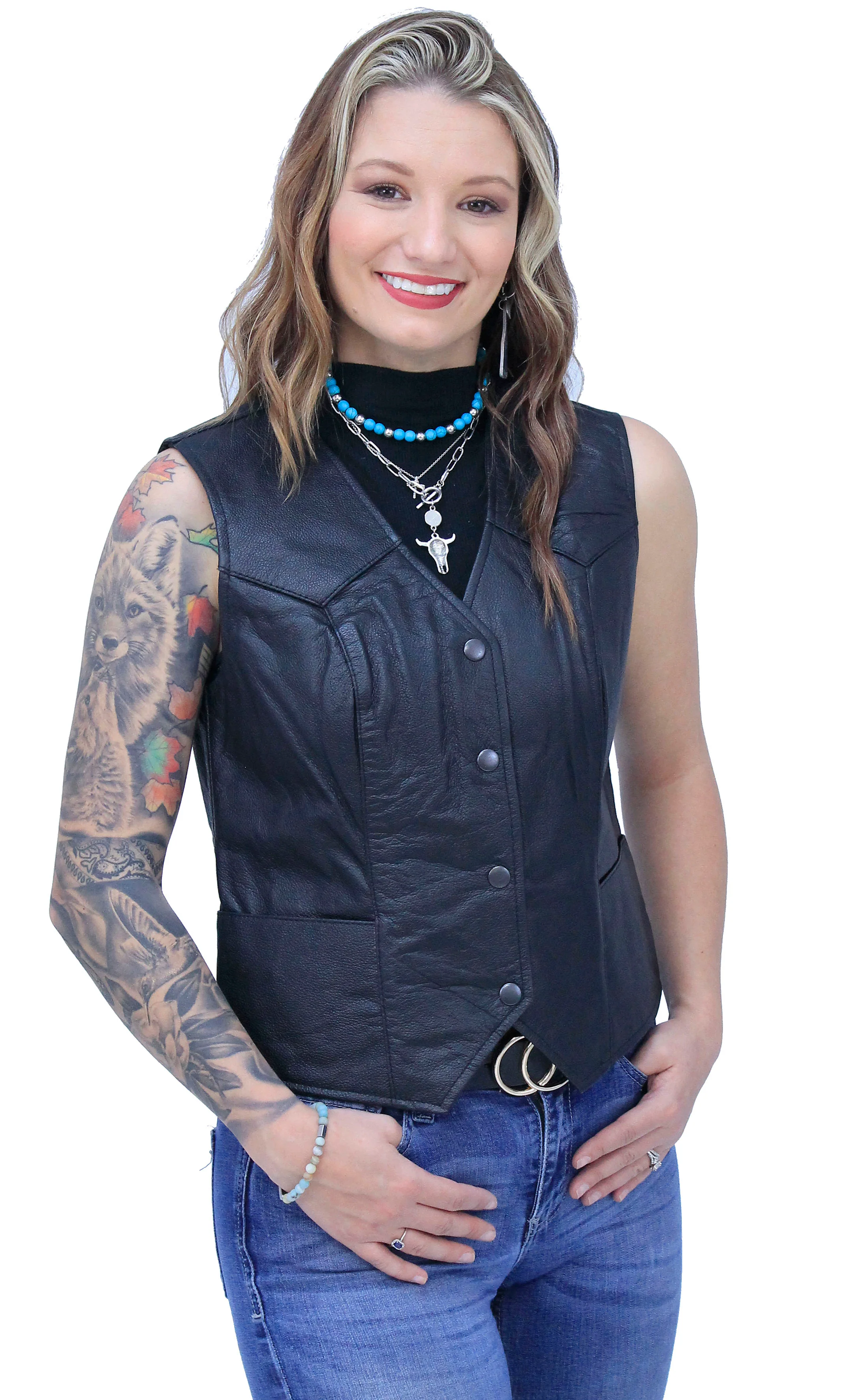 Premium Buffalo Leather Vest for Women #VL410K - Image 3
