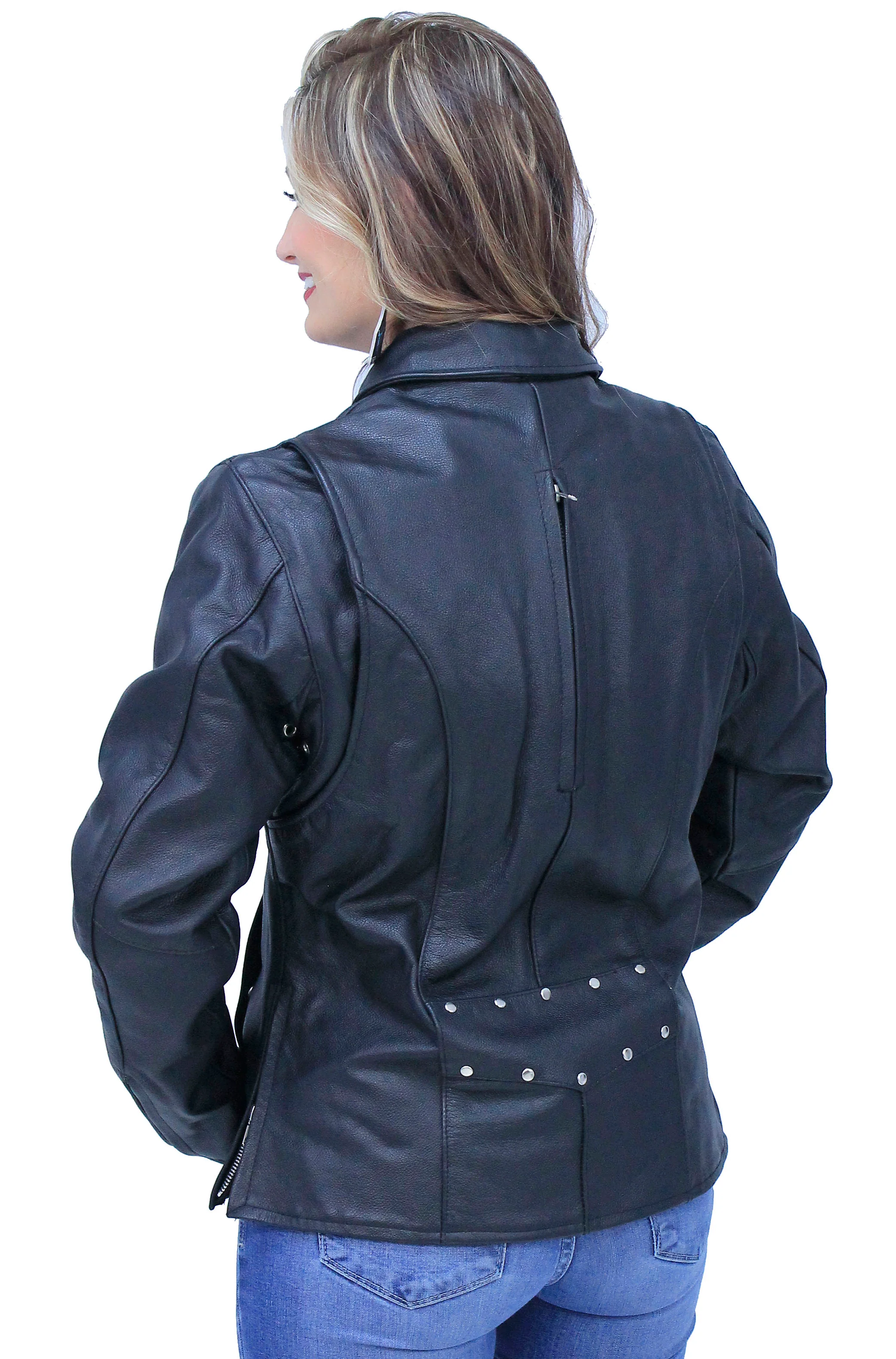 Long Body Women's Motorcycle Jacket w/Vents #L6167VZK - Image 3