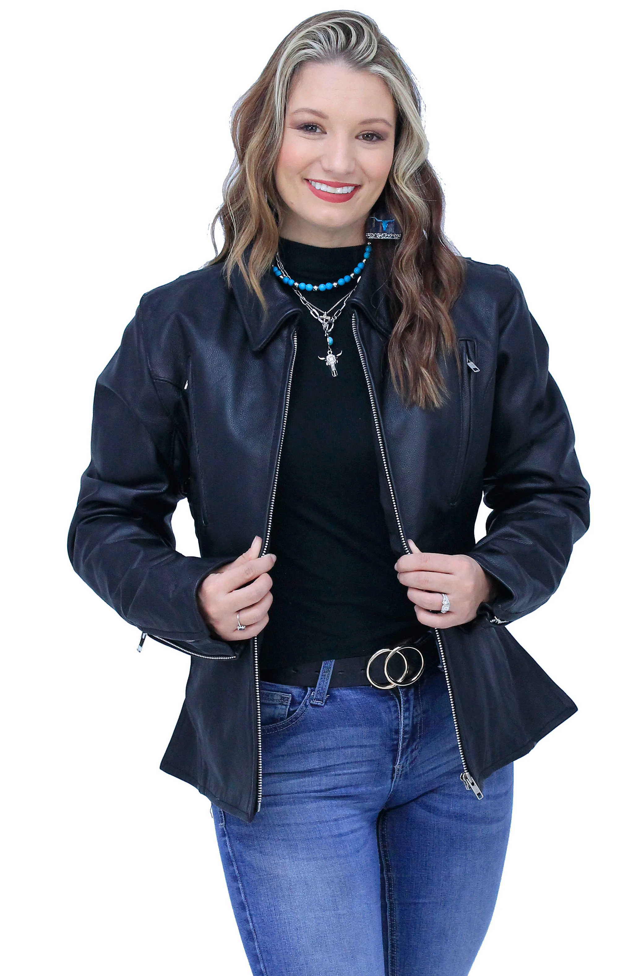 Long Body Women's Motorcycle Jacket w/Vents #L6167VZK - Image 4