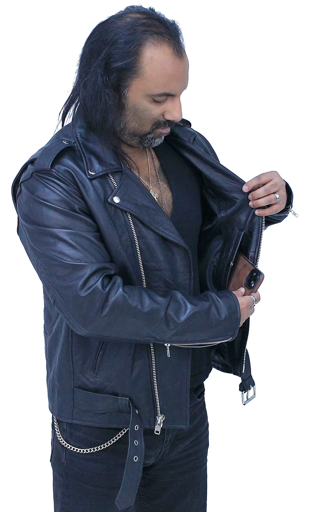 Men's Lightweight Soft Lambskin Leather MC Jacket #M100LAMBK - Image 4