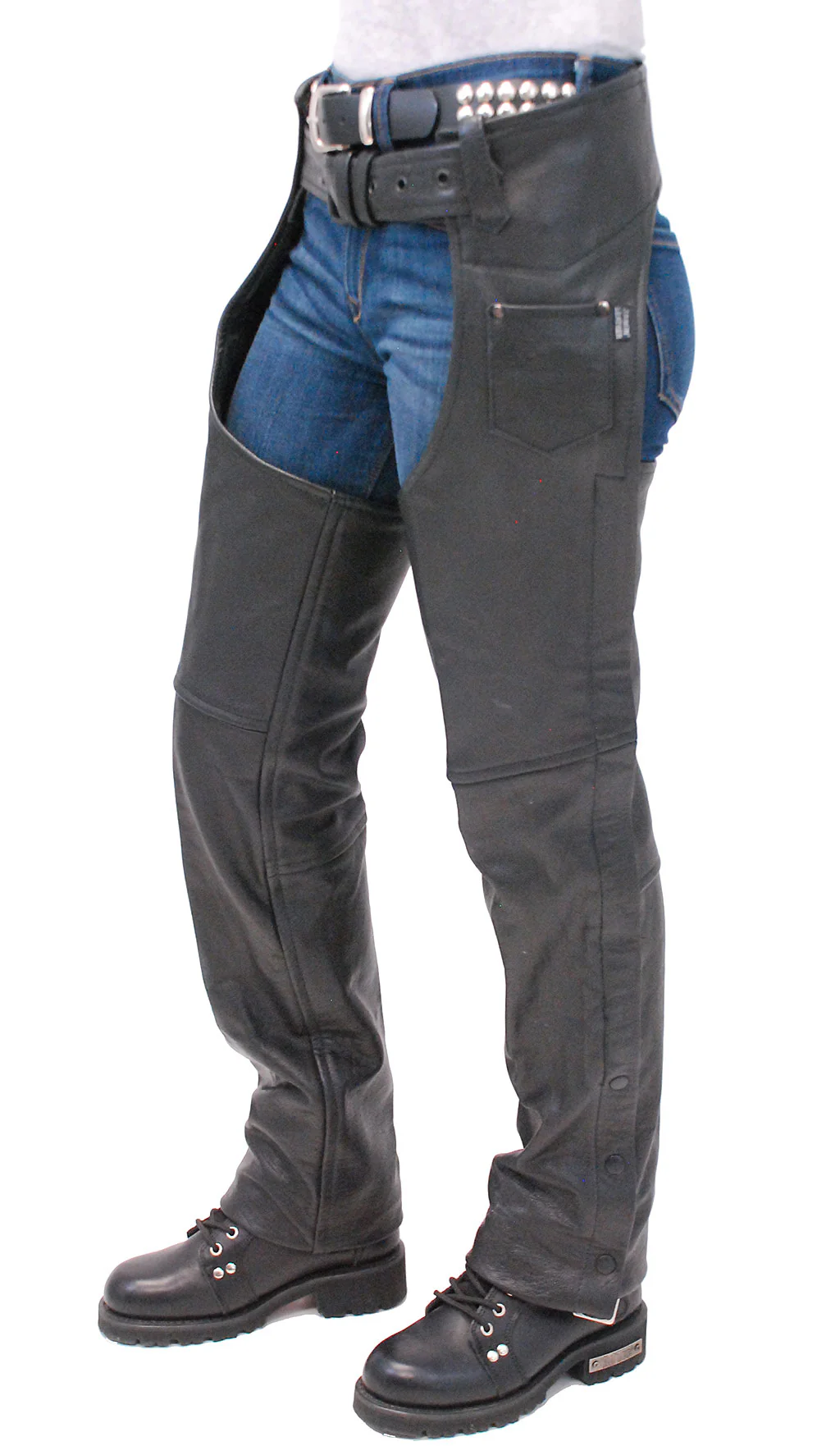 Classic Black Buffalo Leather Chaps #C8000 (XXS-9X) - Image 3