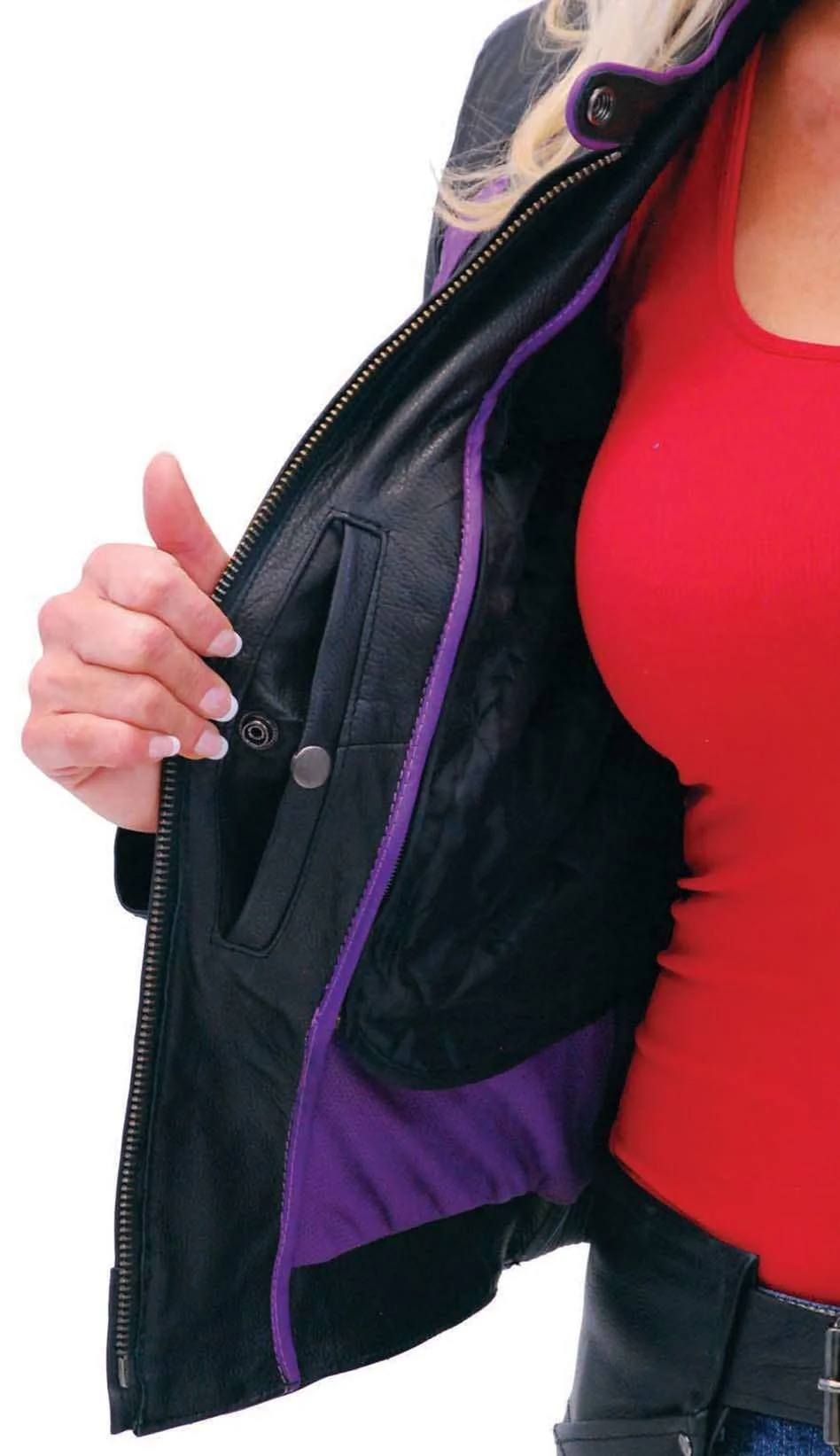 Purple Wings Leather Motorcycle Jacket for Women #L5208PUR - Image 3