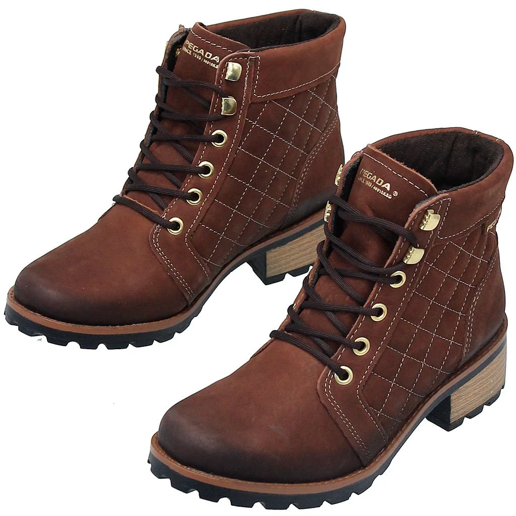Rustic Brown Quilted Lace-Up Ankle Boot #BL140409QN () - Image 3