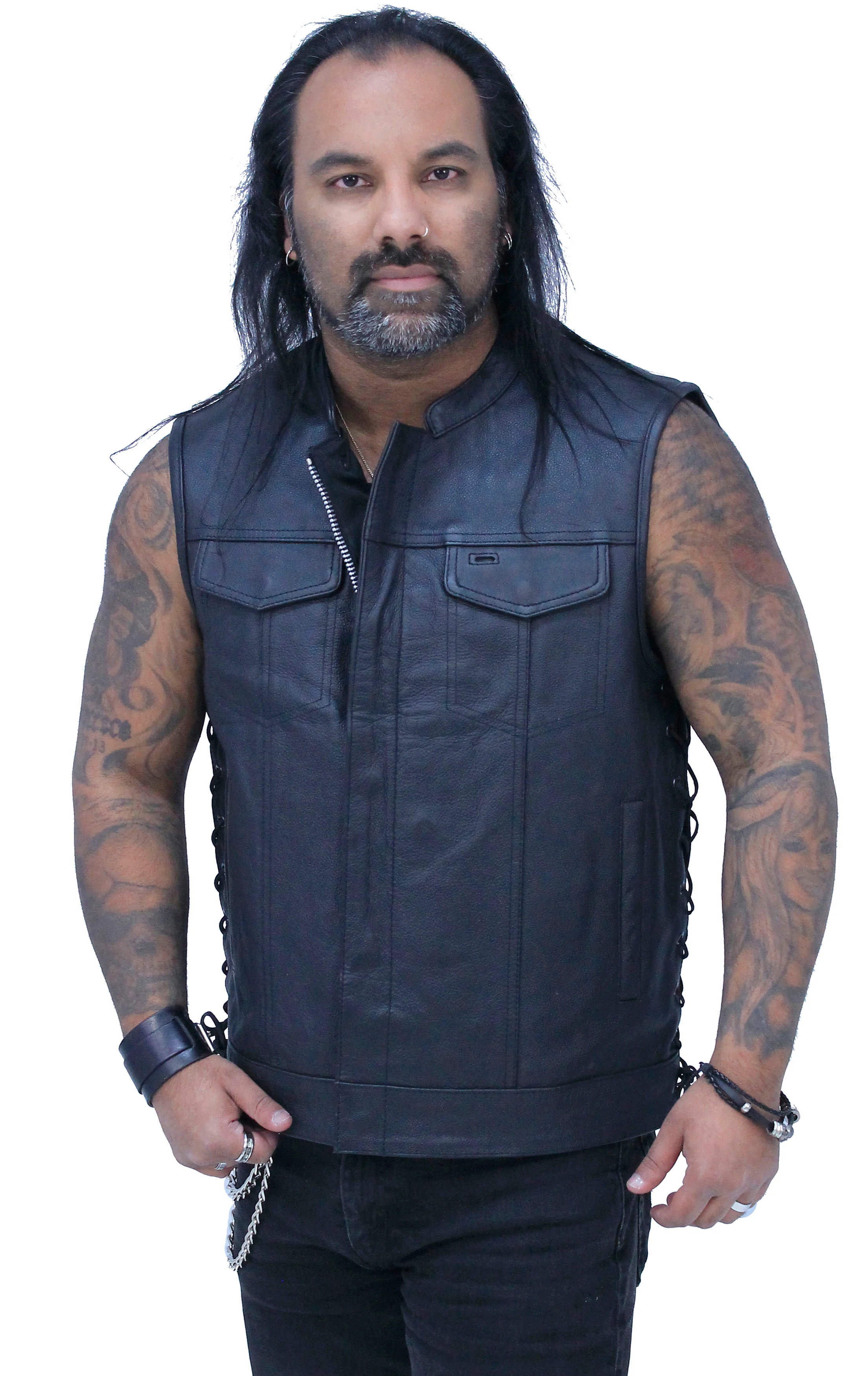 Men's Side Lace Buffalo Leather Club Vest w/1 Piece Back #VM685BSF - Image 3