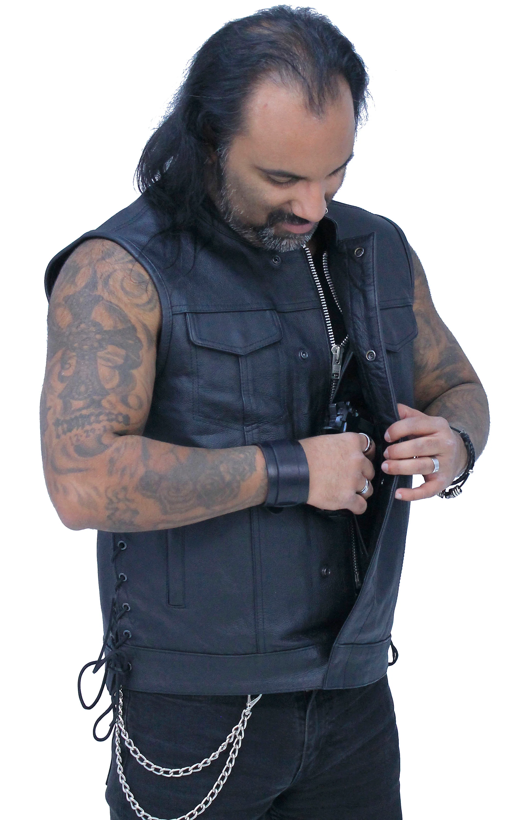 Men's Side Lace Buffalo Leather Club Vest w/1 Piece Back #VM685BSF - Image 4
