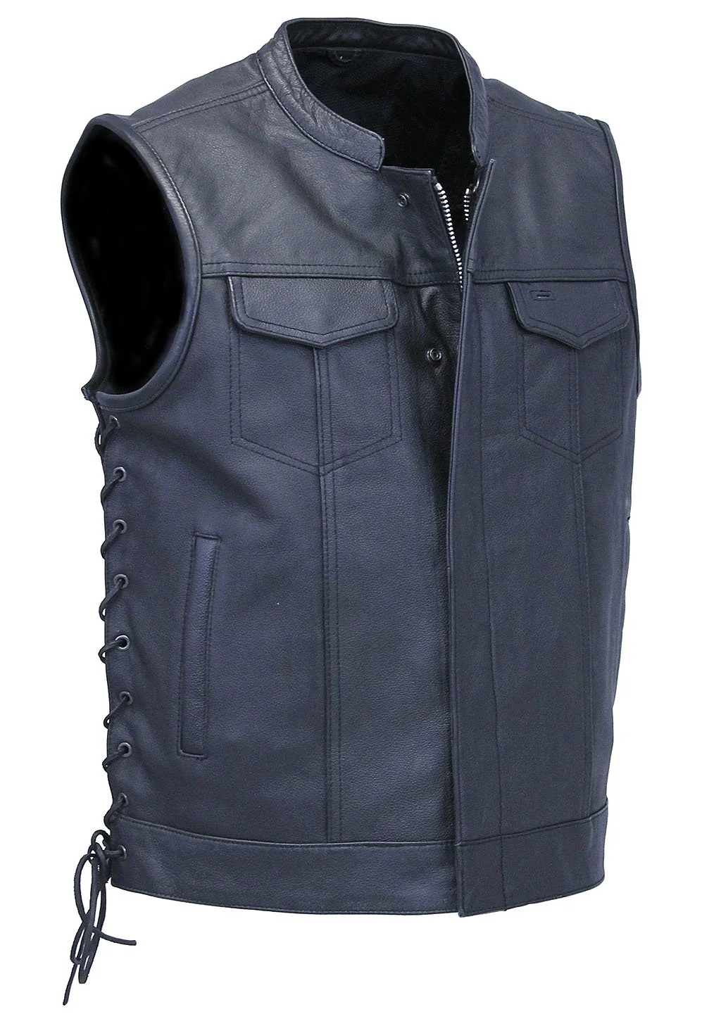 Men's Side Lace Buffalo Leather Club Vest w/1 Piece Back #VM685BSF - Image 5