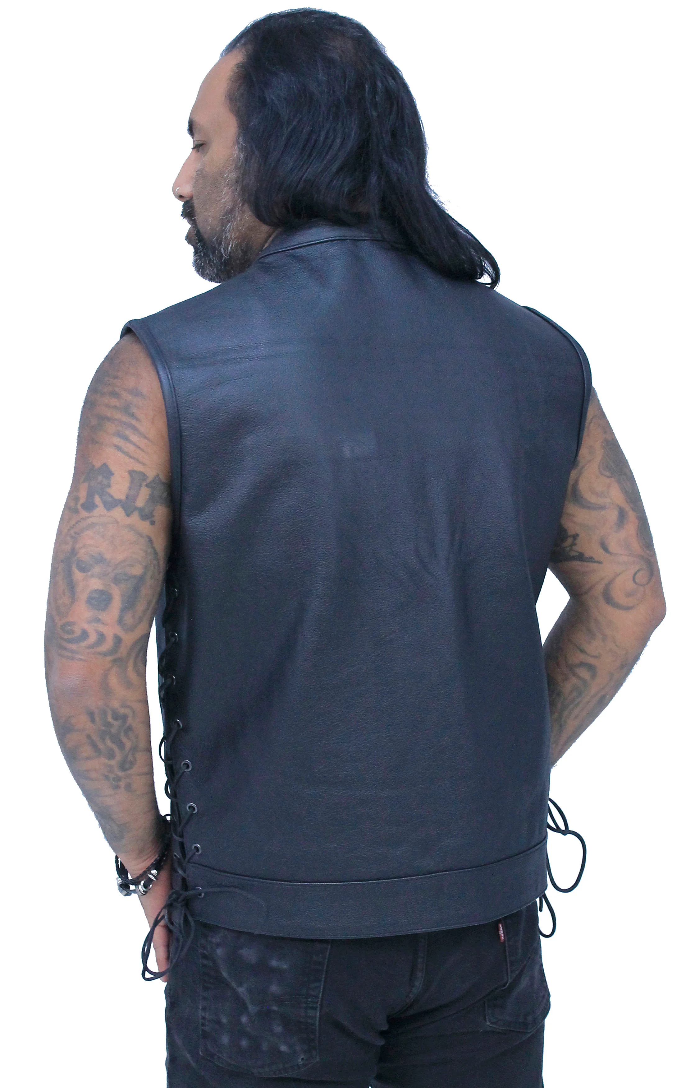 Men's Side Lace Buffalo Leather Club Vest w/1 Piece Back #VM685BSF - Image 7