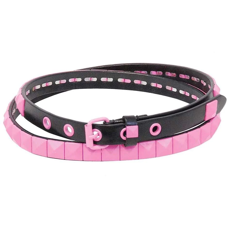 Narrow Pink Pyramid Studded Leather Belt - SPECIAL #BTBY138PP - Image 3