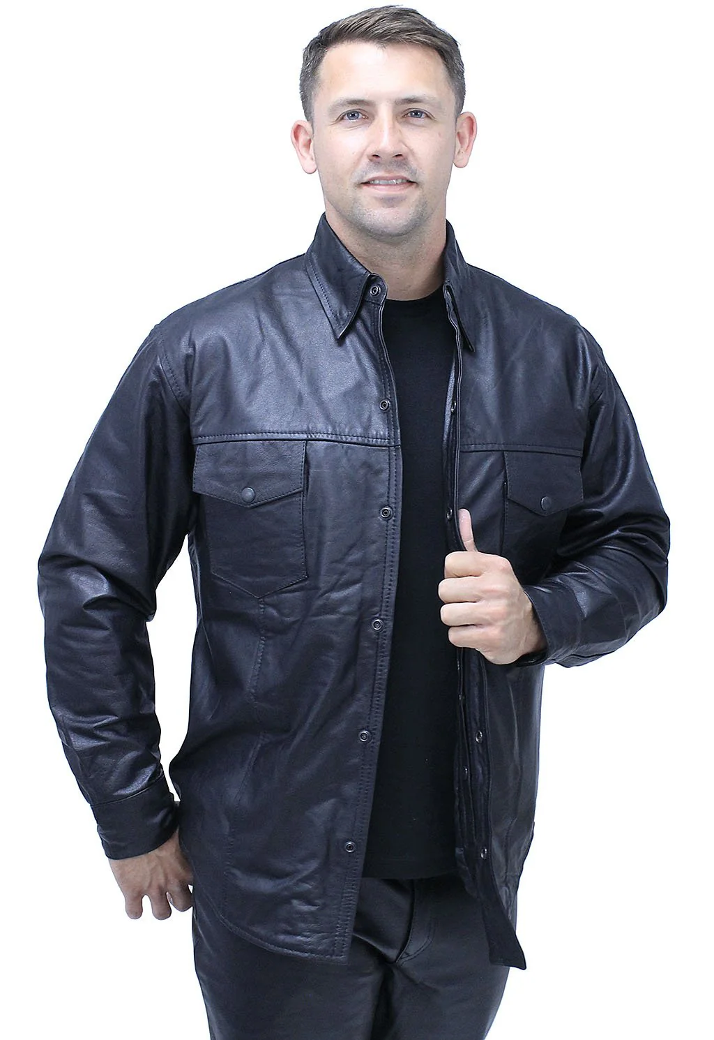 Snap Up Black Leather Shirt #MS1559K - Image 4