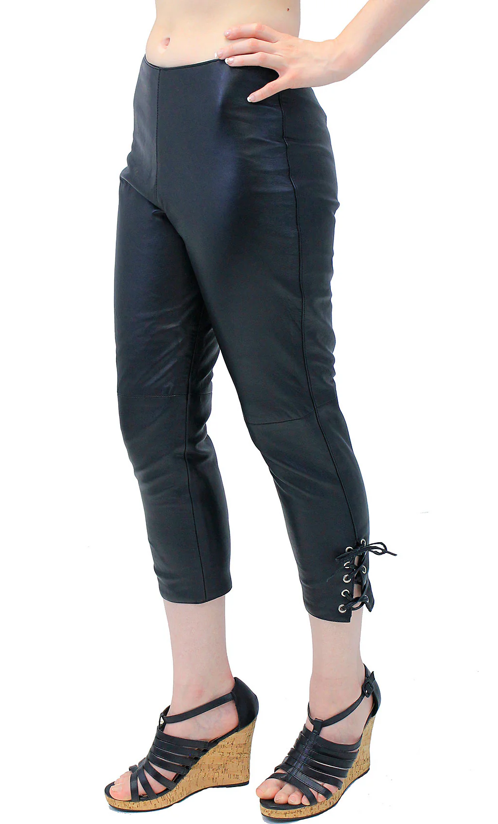 Soft Genuine Leather Capris with Ankle Lacing #LP1119LK (XS-XL) - Image 3