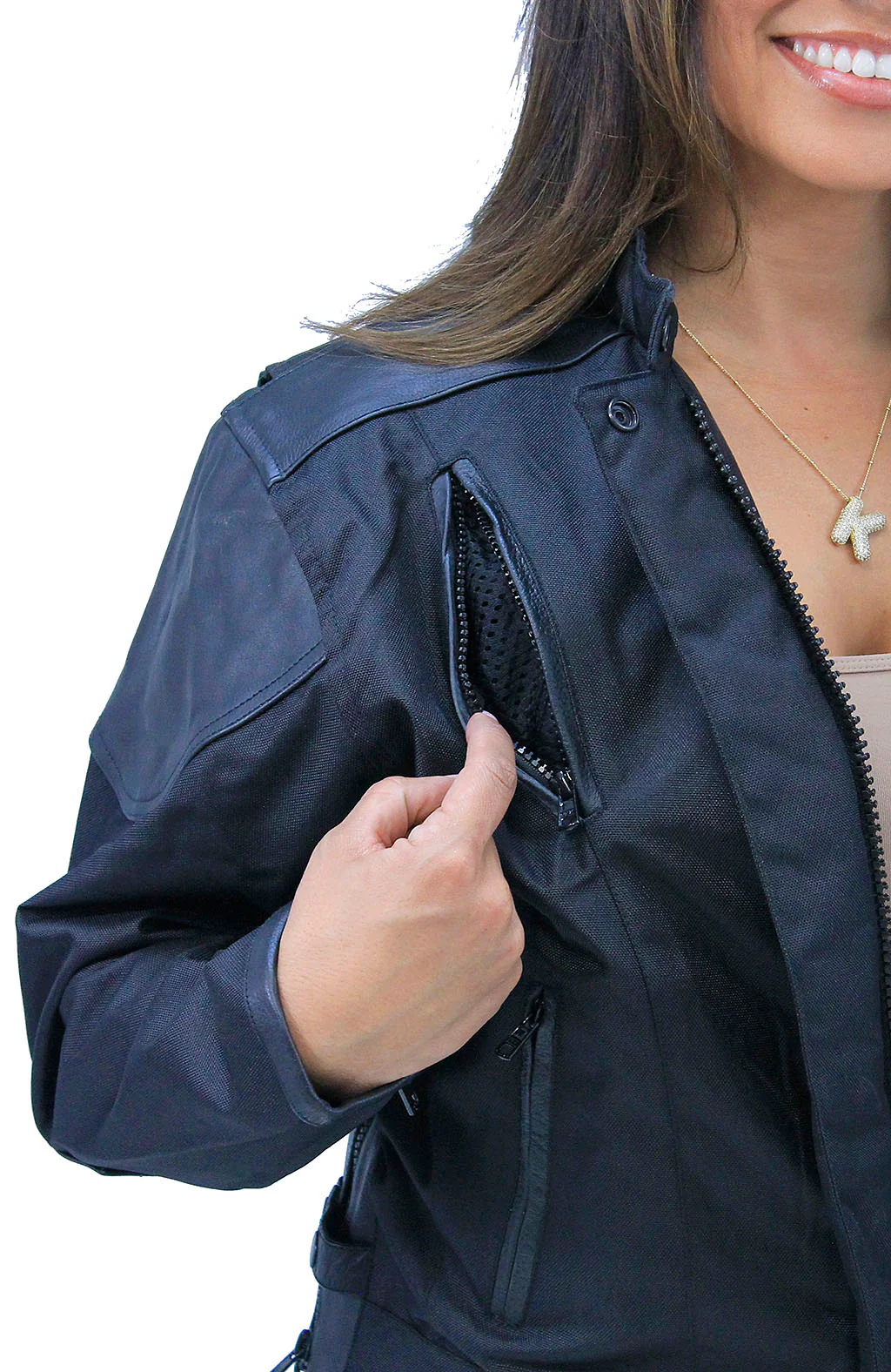 Textile and Genuine Leather Vented Jacket for Women #L2266VZ (XS-4X) - Image 3