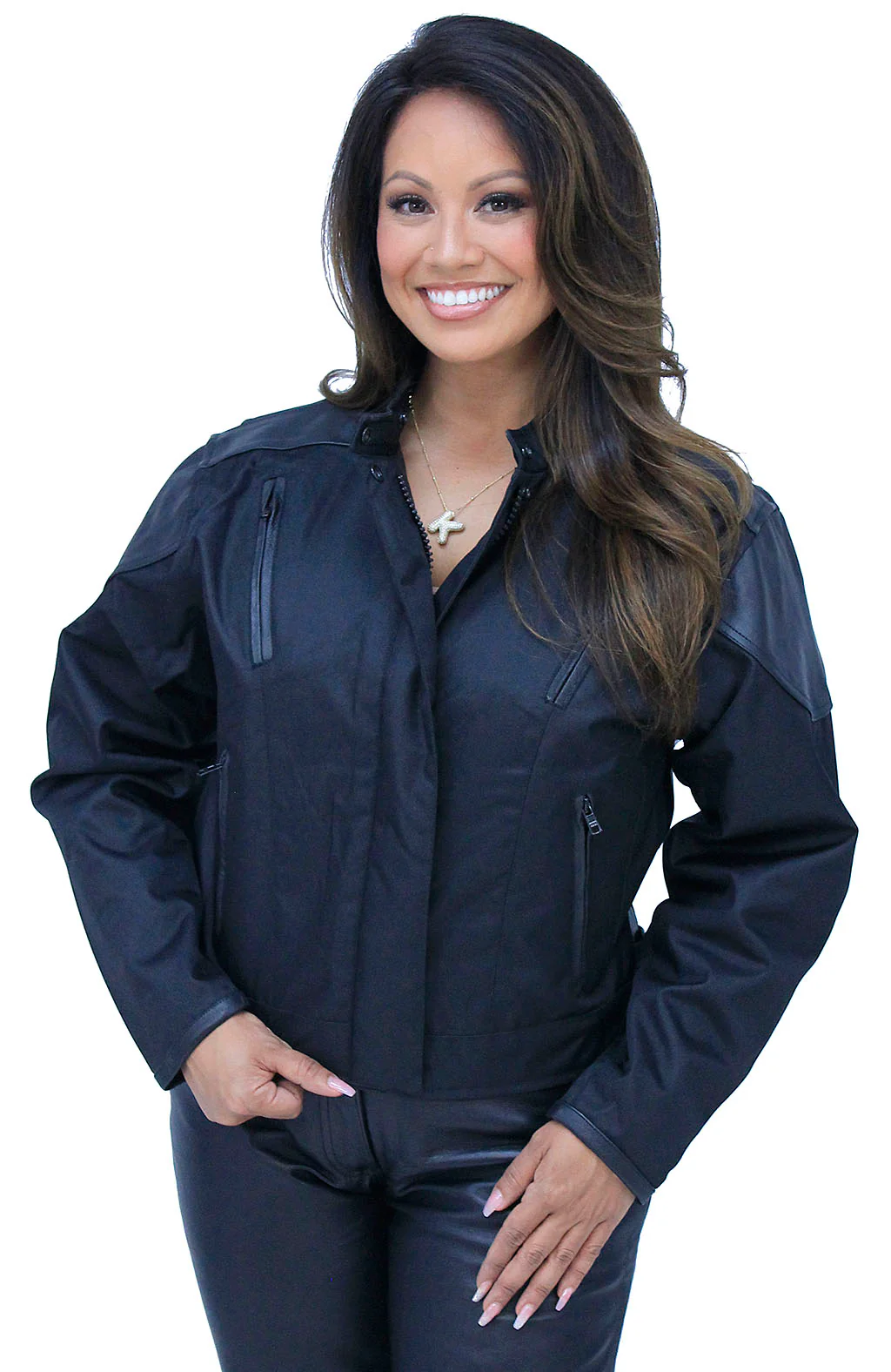 Textile and Genuine Leather Vented Jacket for Women #L2266VZ (XS-4X) - Image 7