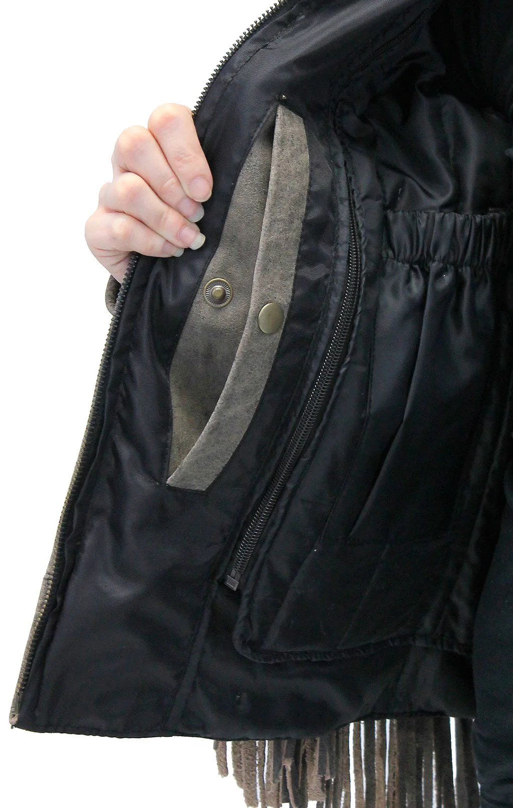 Turquoise and Fringe Brown Leather Jacket for Women #L17081ZFTN (S-3X) - Image 4