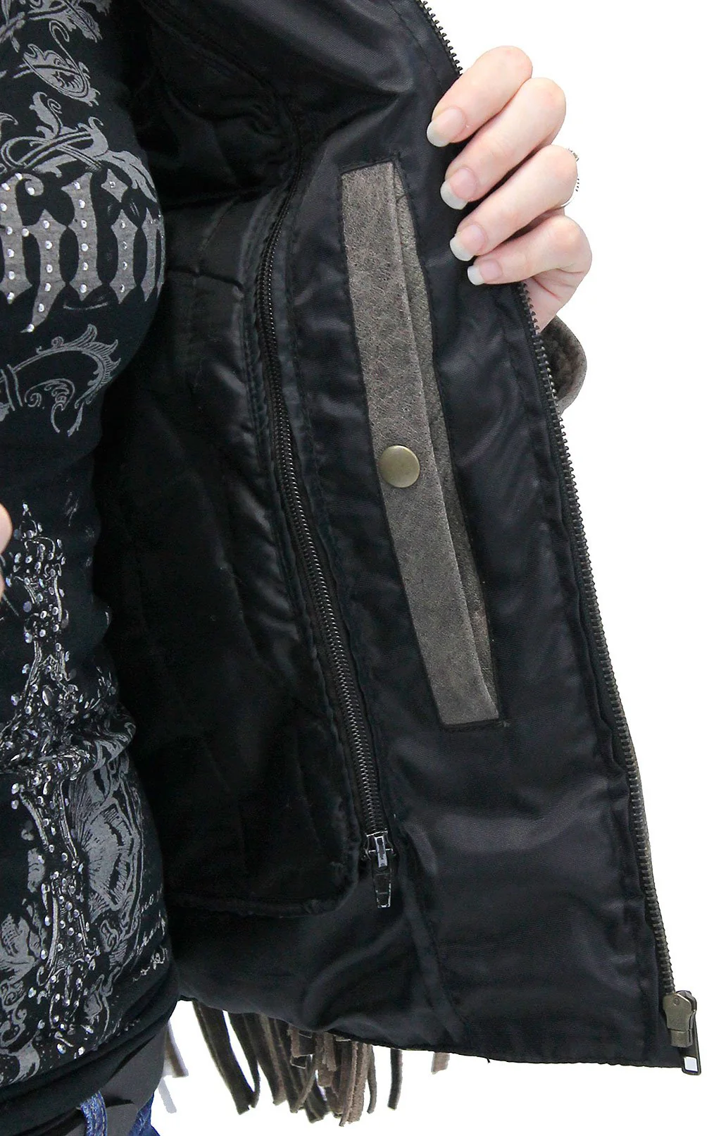 Turquoise and Fringe Brown Leather Jacket for Women #L17081ZFTN (S-3X) - Image 5