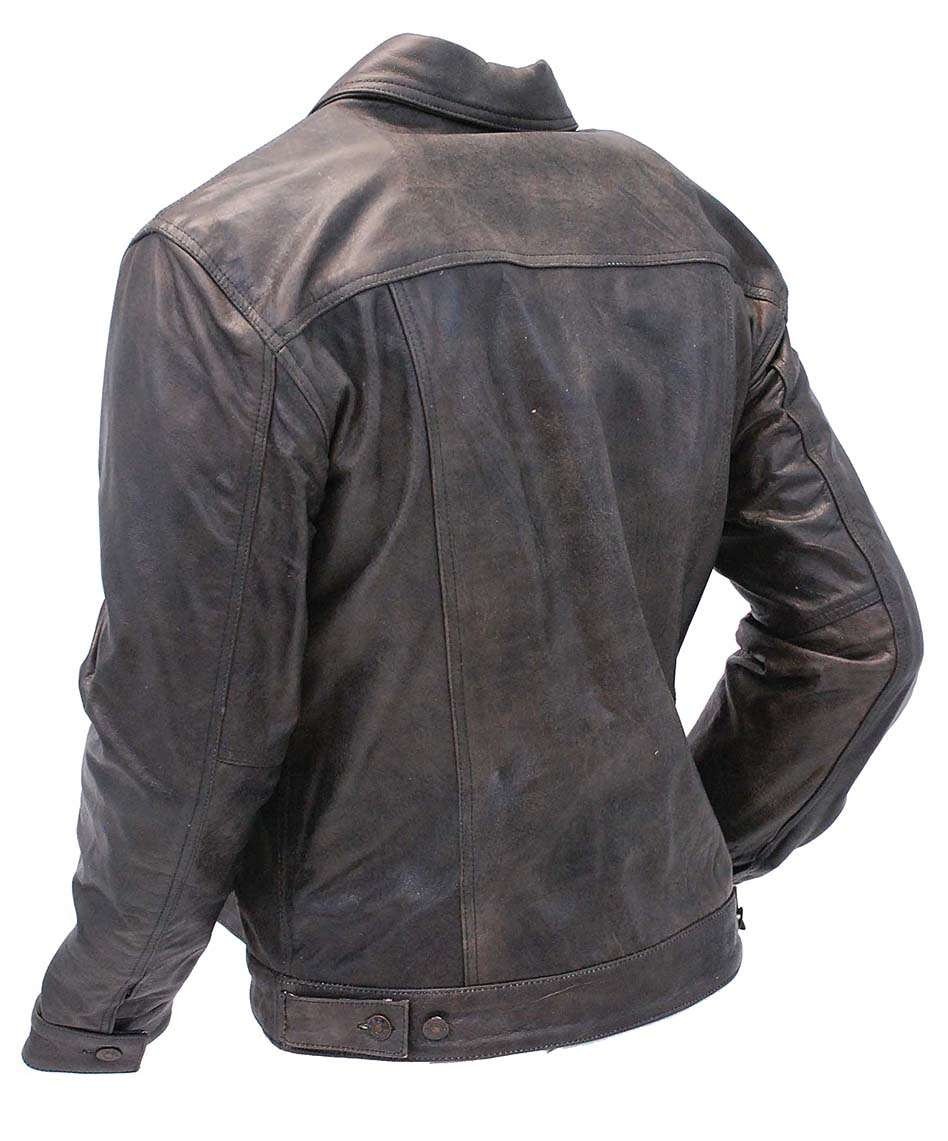 Mens Leather Jacket Vintage Jean Jacket Style #M321GY - Image 3