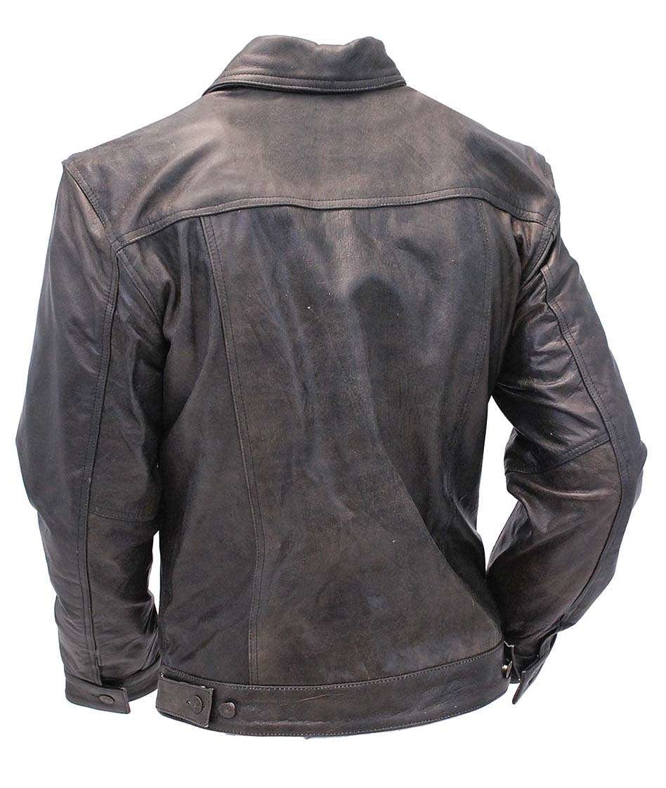 Mens Leather Jacket Vintage Jean Jacket Style #M321GY - Image 5