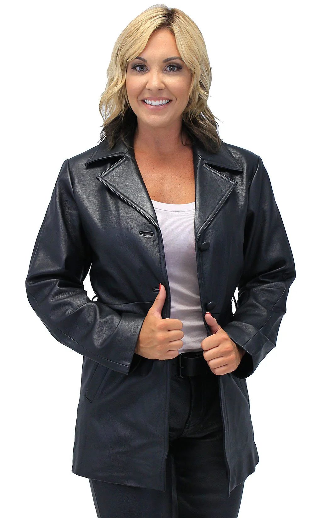 36'' Women's Premium Leather Jacket w/Removable Belt #L247LLBTK (XS-XL) - Image 4