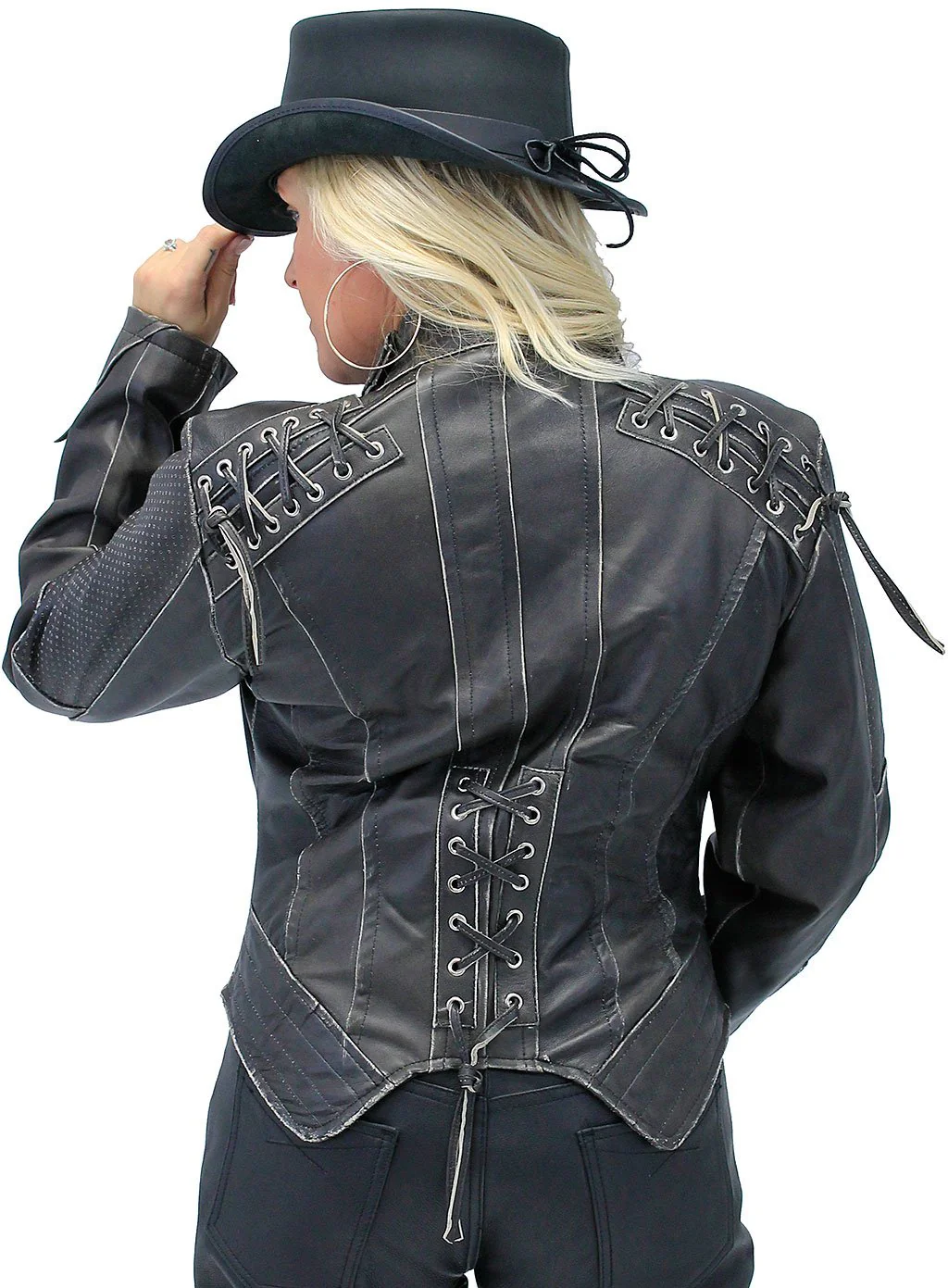Women's Brown Steampunk Leather Jacket w/Concealed Pocket #LA15070XZZN () - Image 4