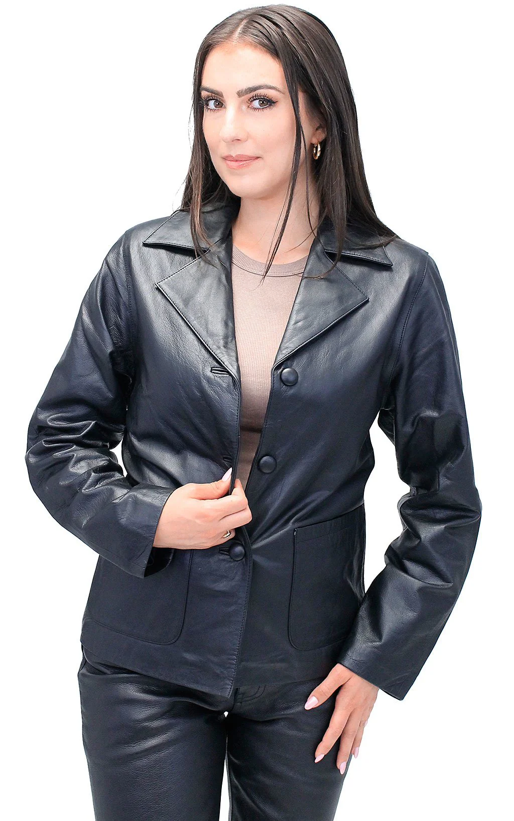 Women's Genuine Lambskin Leather Pocket Blazer Jacket #L2491PPK (S-2X) - Image 4