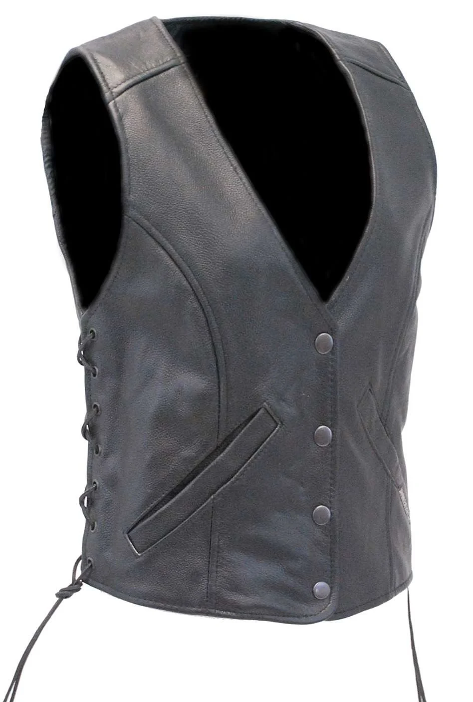 Women's Premium Low V-Neck Side Lace Leather Vest #VL16010GK (XL-2X) - Image 5