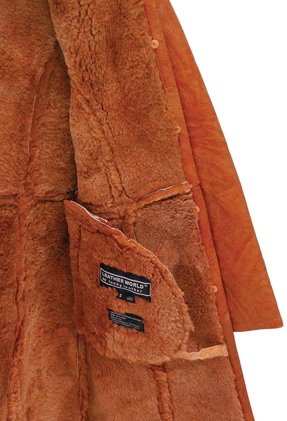 Women's Tan Genuine Sheepskin Fur Lined Trench Coat Jacket #L1319HN (S only) - Image 4