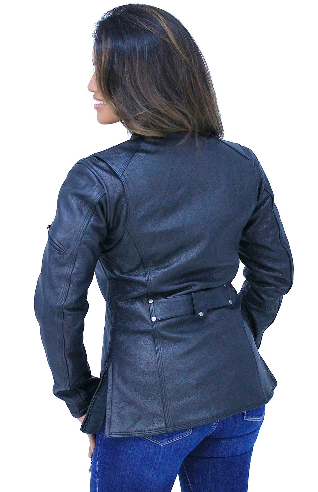 Women's Vented Leather Scooter Jacket #L1924VZK (S-L) - Image 5