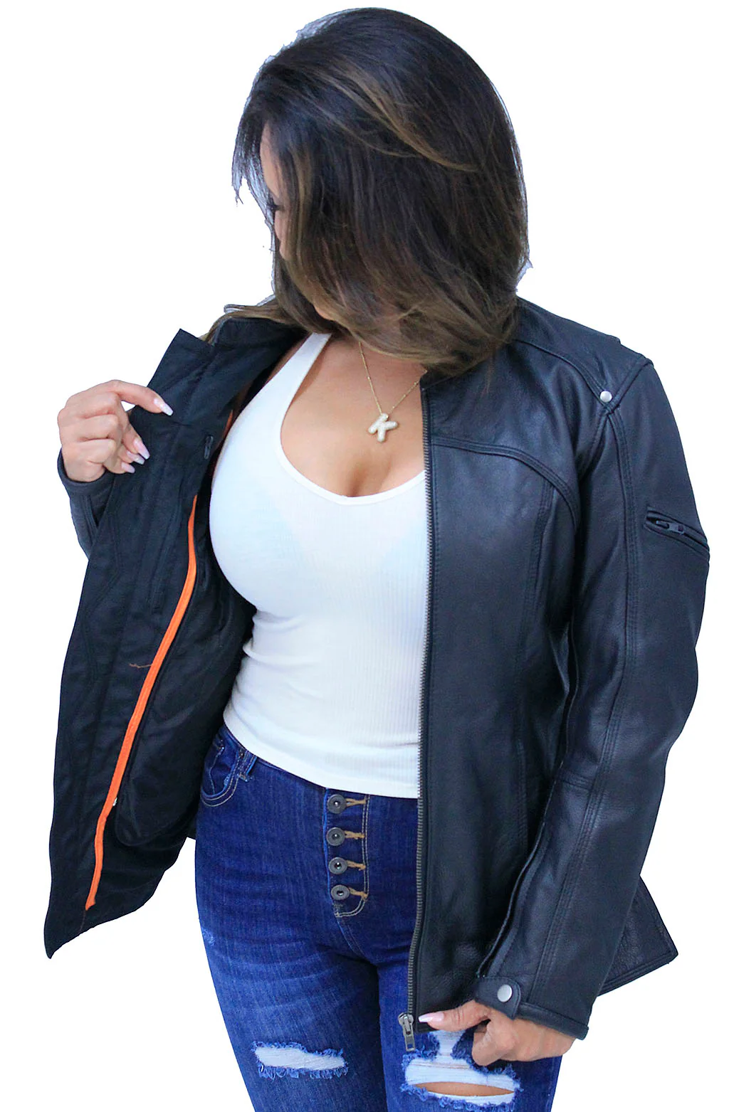 Women's Vented Leather Scooter Jacket #L1924VZK (S-L) - Image 6