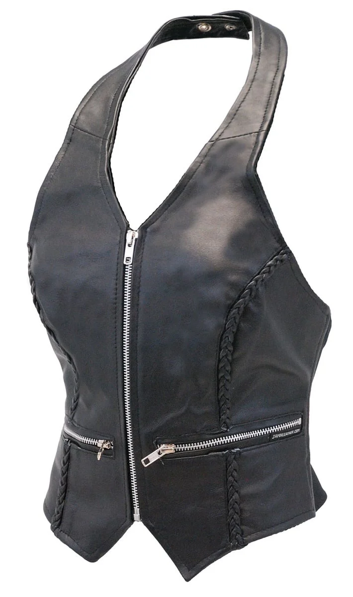Zipper Braid Leather Halter Vest #LH523BZ (L-XL) - Image 3